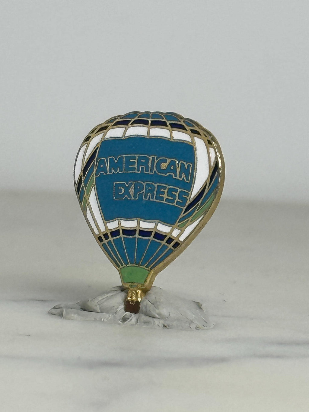 American Express Hot Air Balloon Pin: Blue & Gold Enamel - Vintage Company Accessory