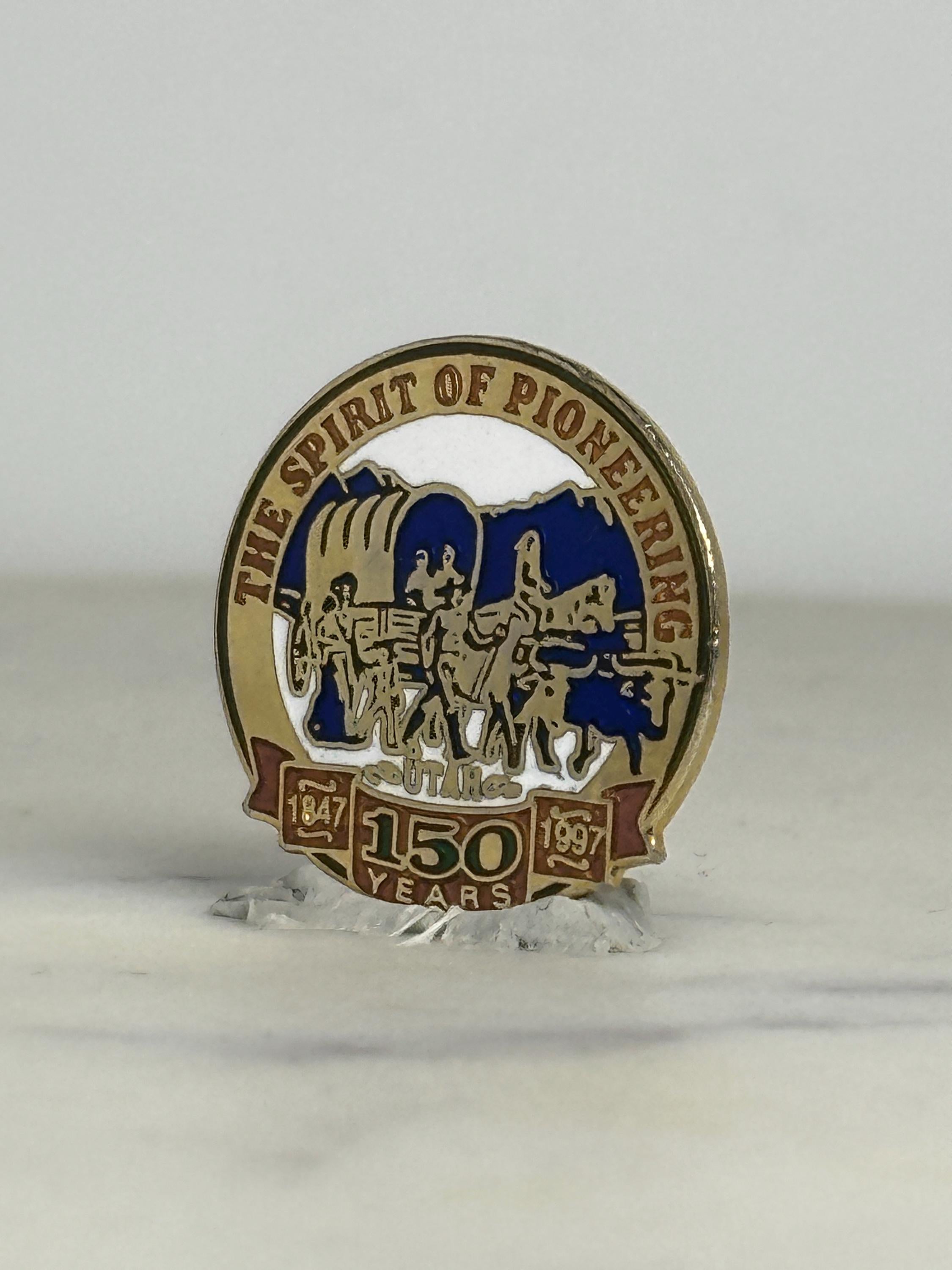 Spirit of Pioneering Enamel Pin: Gold & Blue Finish - 1997 Utah Sesquicentennial Accessory