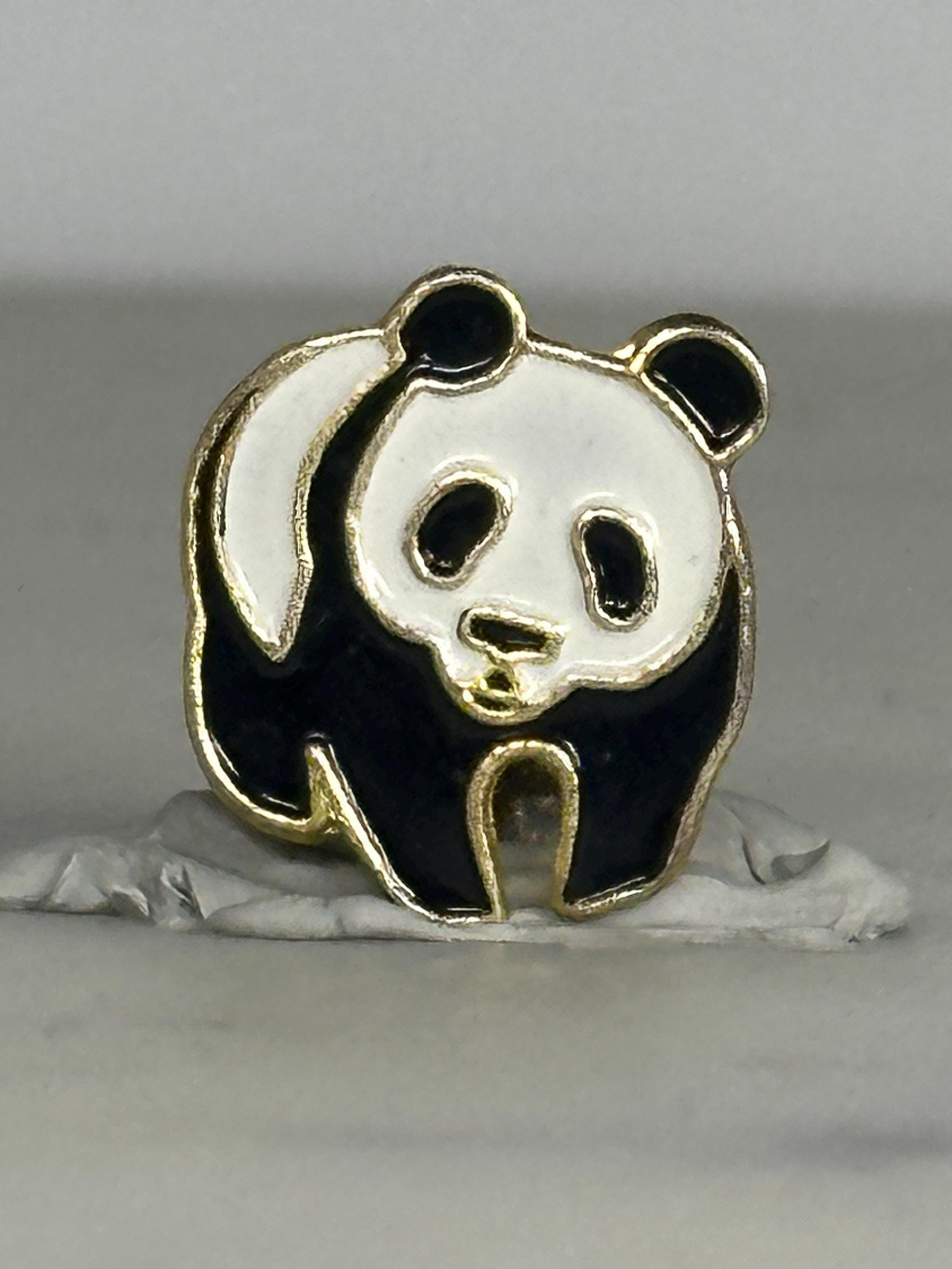 Panda Bear Enamel Pin: Black & White Gold Trim - Vintage Animal Accessory