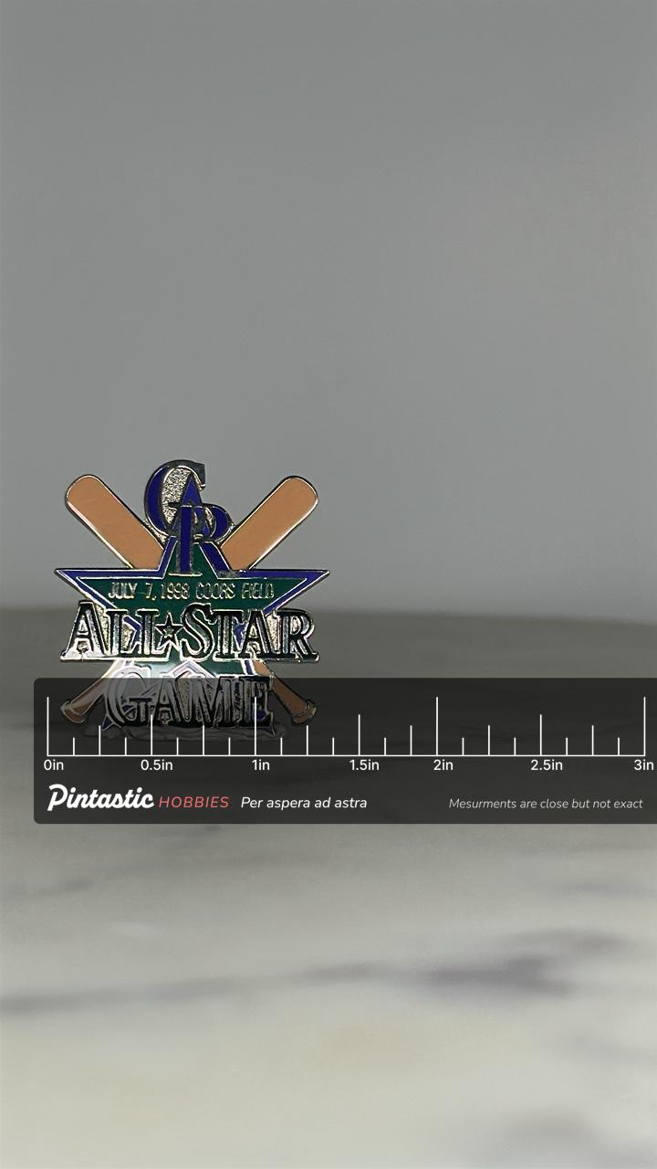 MLB All-Star Game Pin: Glitter Enamel Baseball - 1998 Sports Collectible with ruler overlay for size reference