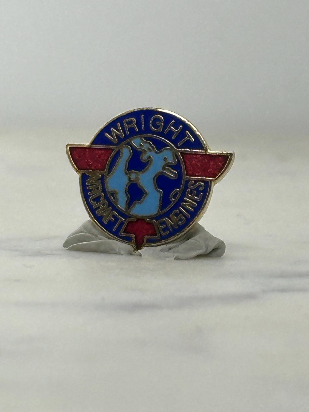 Wright Aircraft Engines Pin: Red/Blue Enamel - Vintage Aviation Accessory