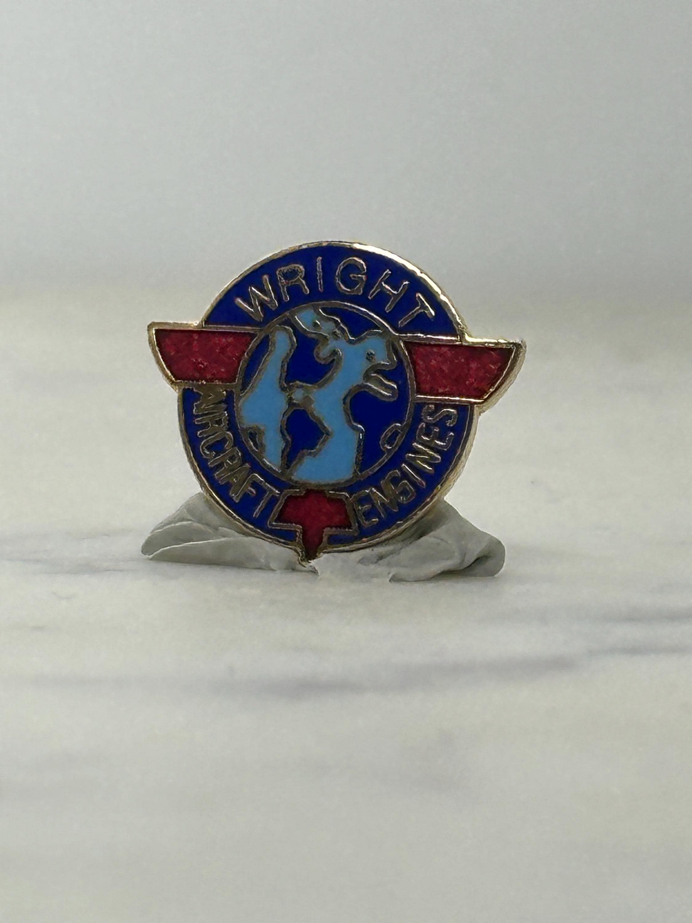 Wright Aircraft Engines Pin: Red/Blue Enamel - Vintage Aviation Accessory