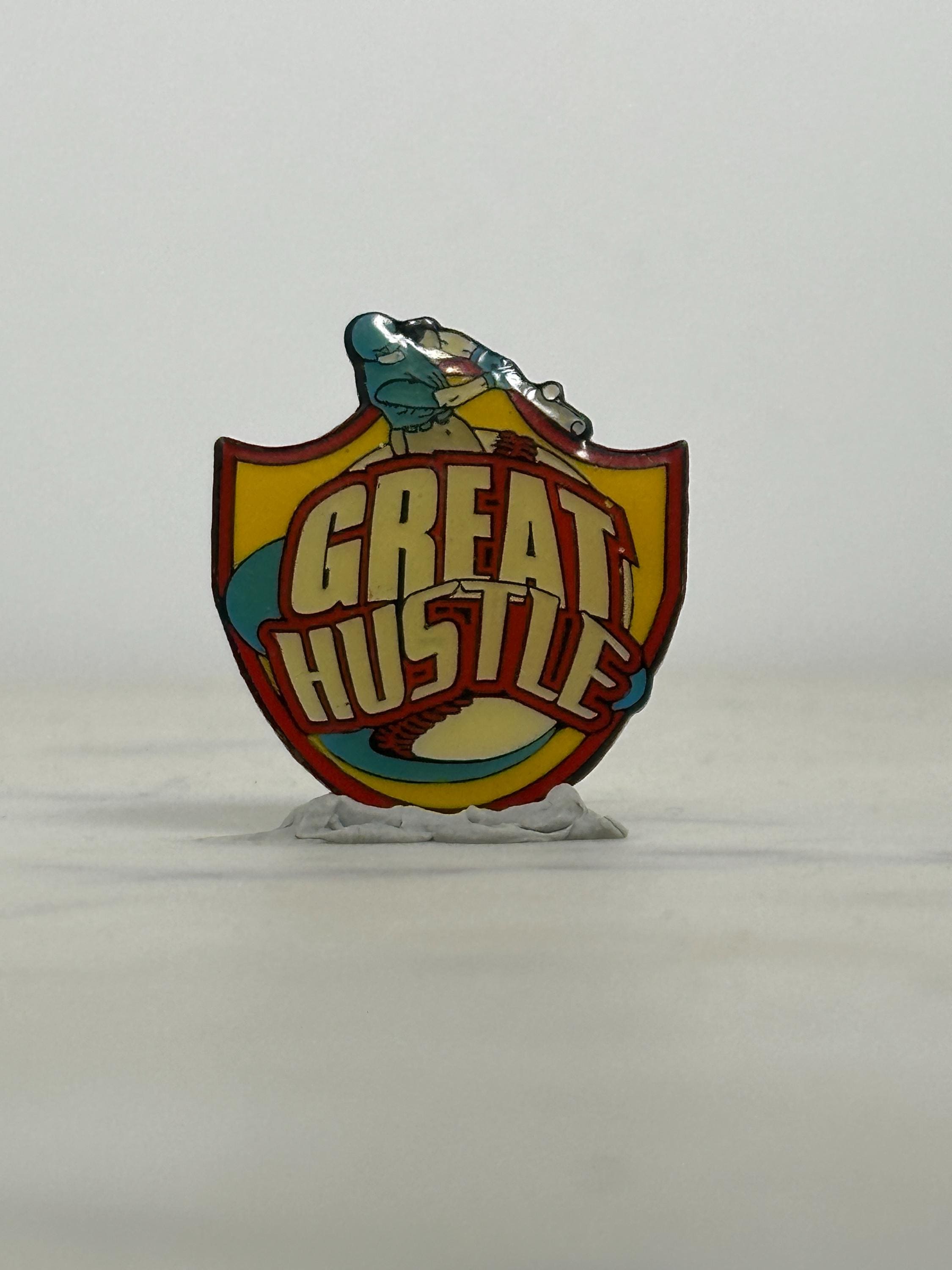 Vintage Great Hustle Baseball Pin: Red Yellow Enamel - Sports Accessory