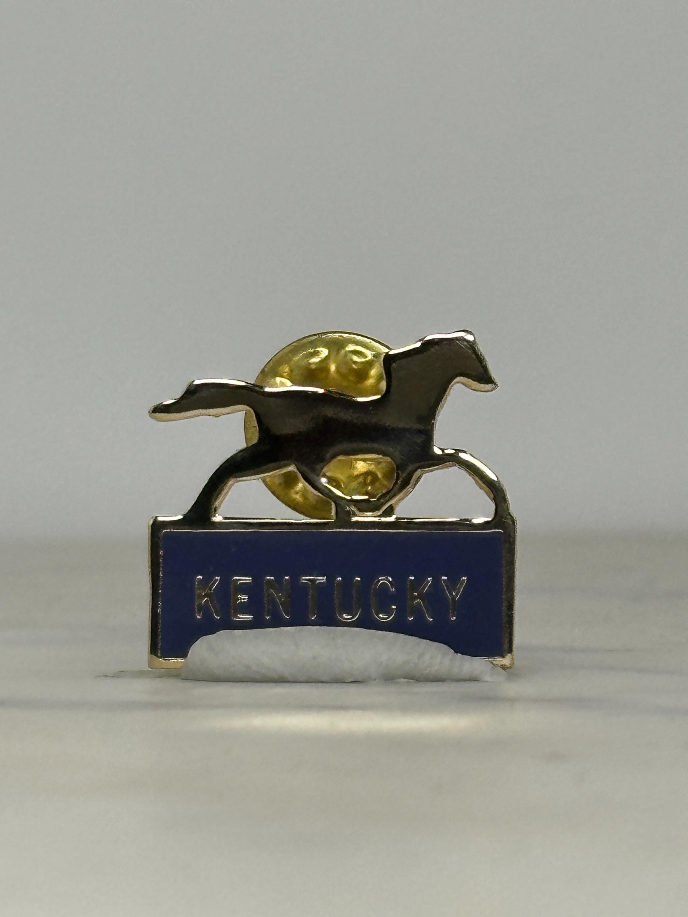 Kentucky Horse Racing Pin: Gold & Blue Enamel - Vintage Travel Accessory