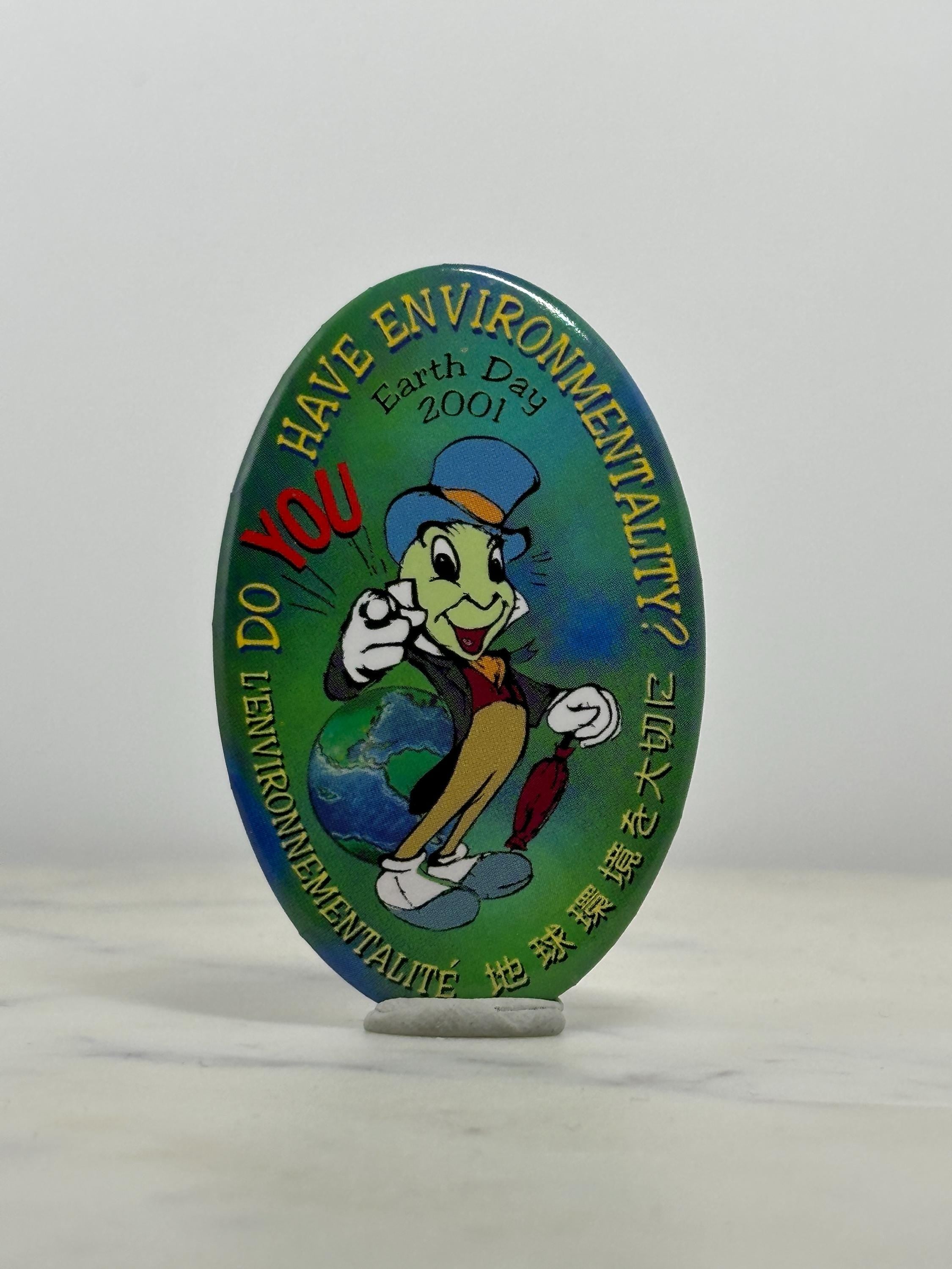 Jiminy Cricket Earth Day Pin: Multicolor Enamel - 2001 Disney Collectible