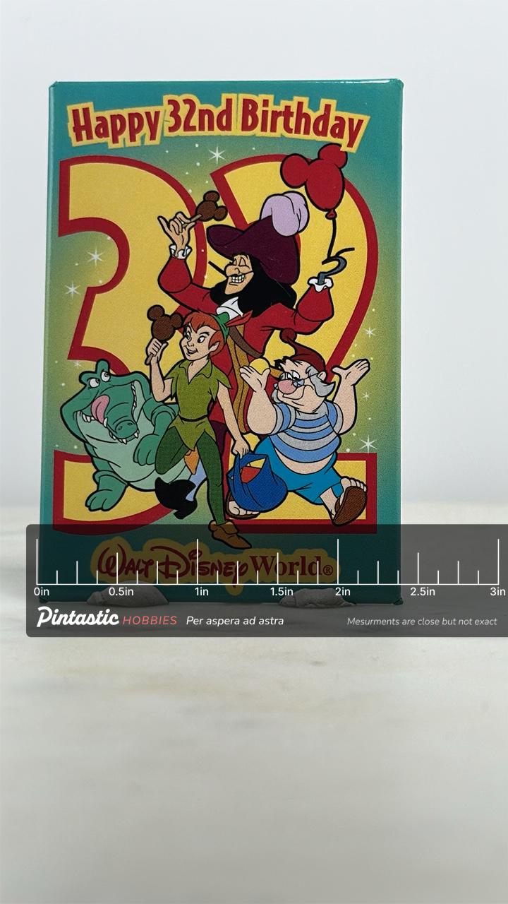 Peter Pan Disney Pin: Colorful Enamel - Walt Disney World Birthday Accessory with ruler overlay for size reference