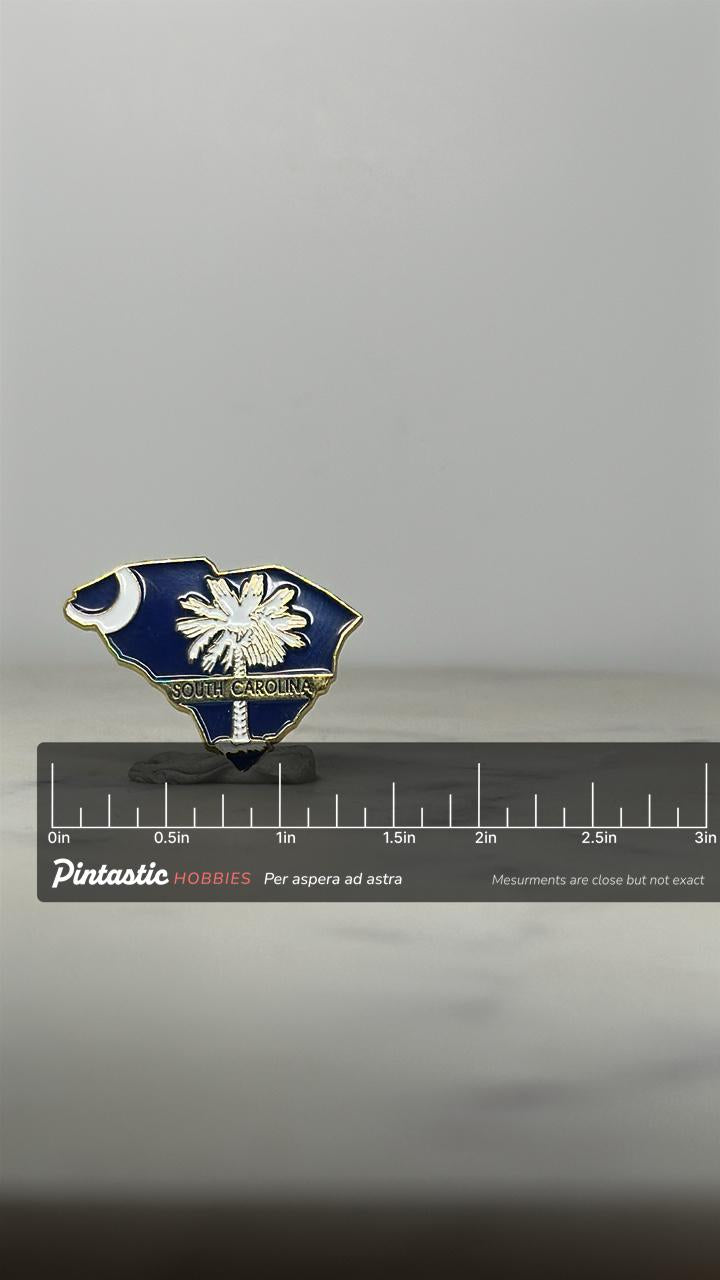 South Carolina State Enamel Pin: Navy & Silver Finish - Souvenir Accessory with ruler overlay for size reference