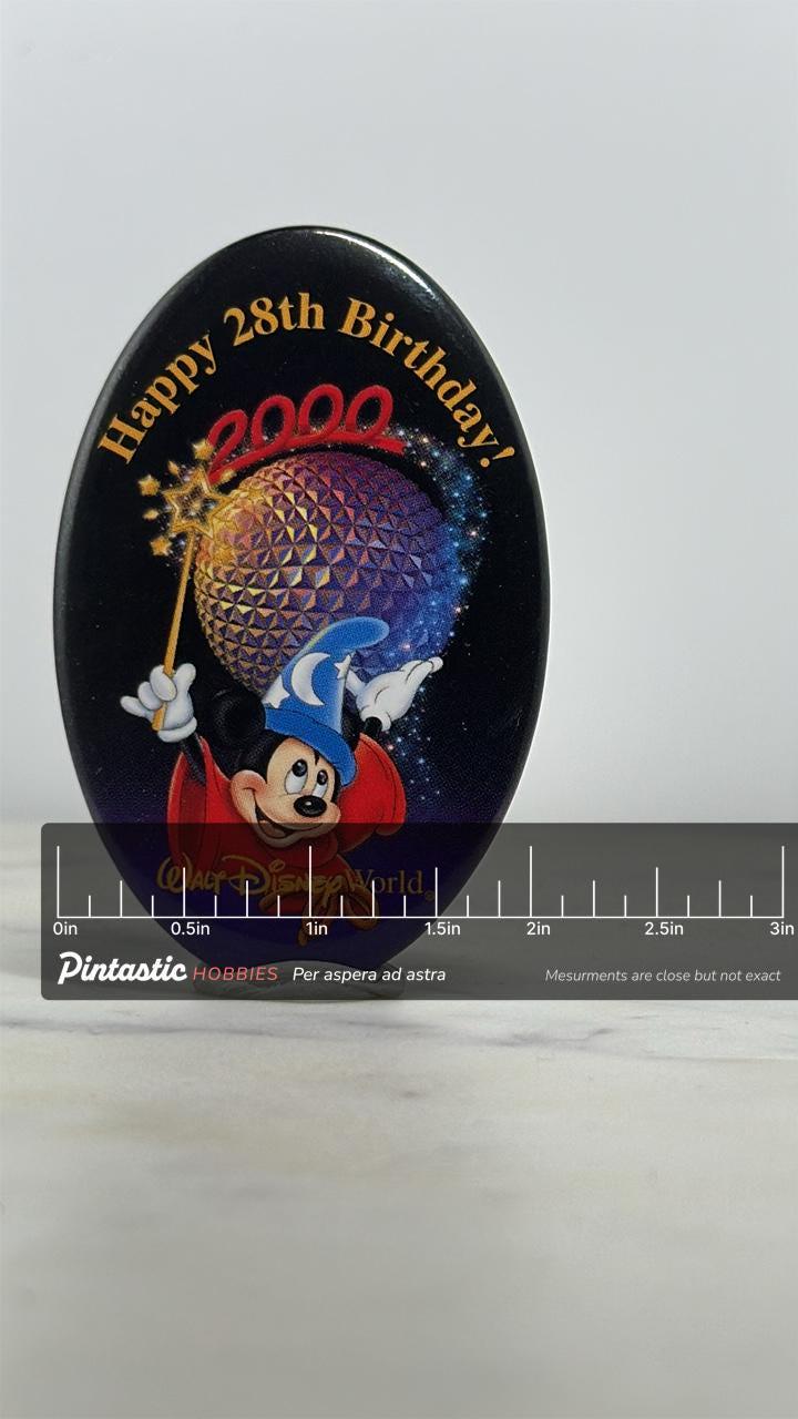 Mickey Disney Pin: Oval Magic Wand Black - Y2K Birthday Accessory with ruler overlay for size reference