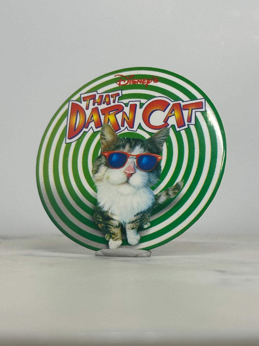 That Darn Cat Pinback Button: Glossy Green Spiral - 90s Disney Accessory