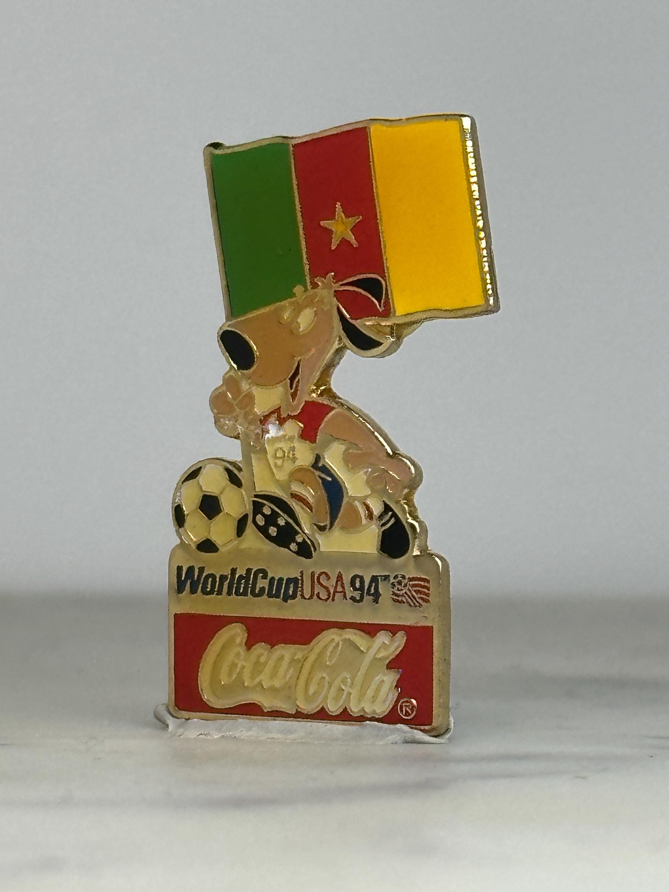 Cameroon World Cup Enamel Pin: Coca-Cola Mascot - 1994 Soccer Accessory