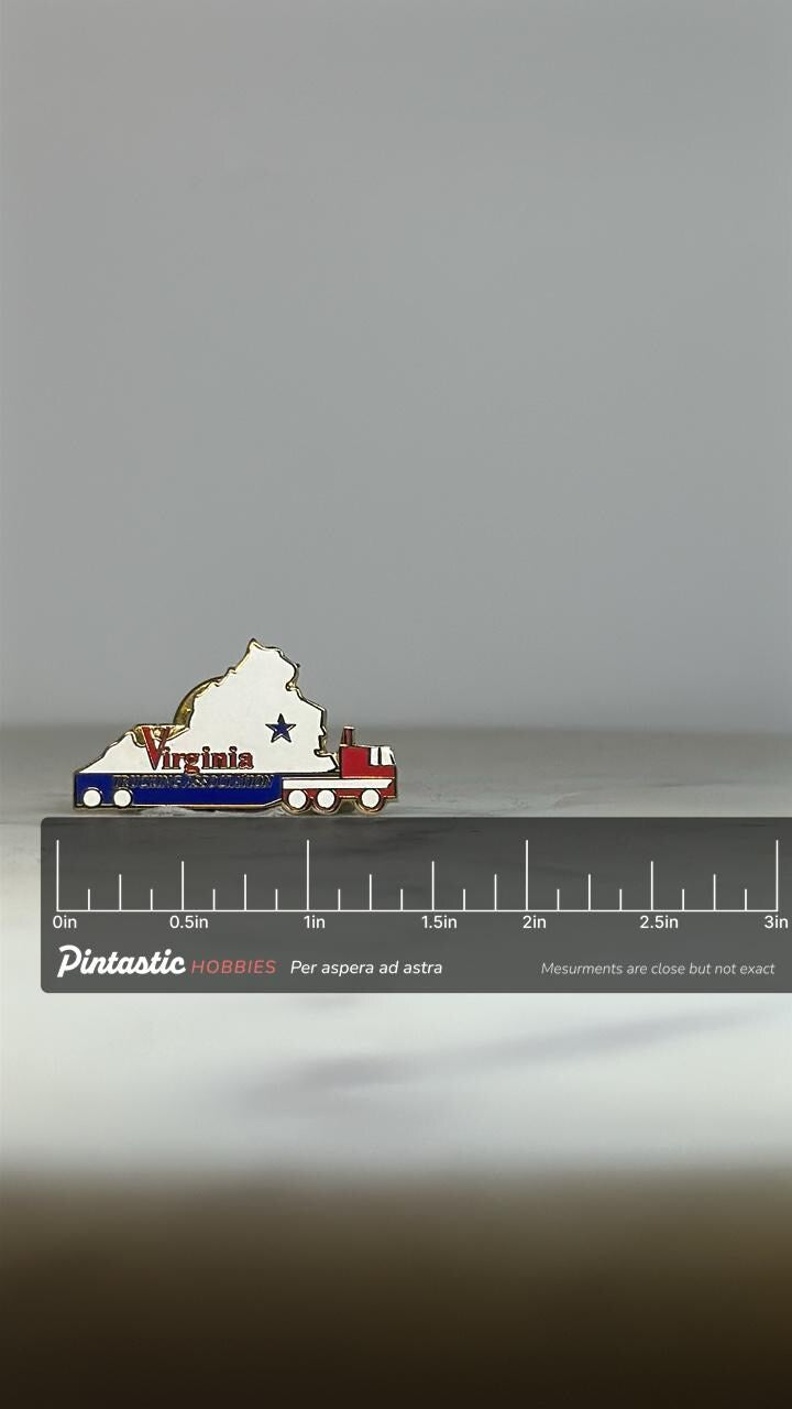 Virginia Trucking Association Pin: Red White Blue Enamel - Vintage Transport Accessory with ruler overlay for size reference