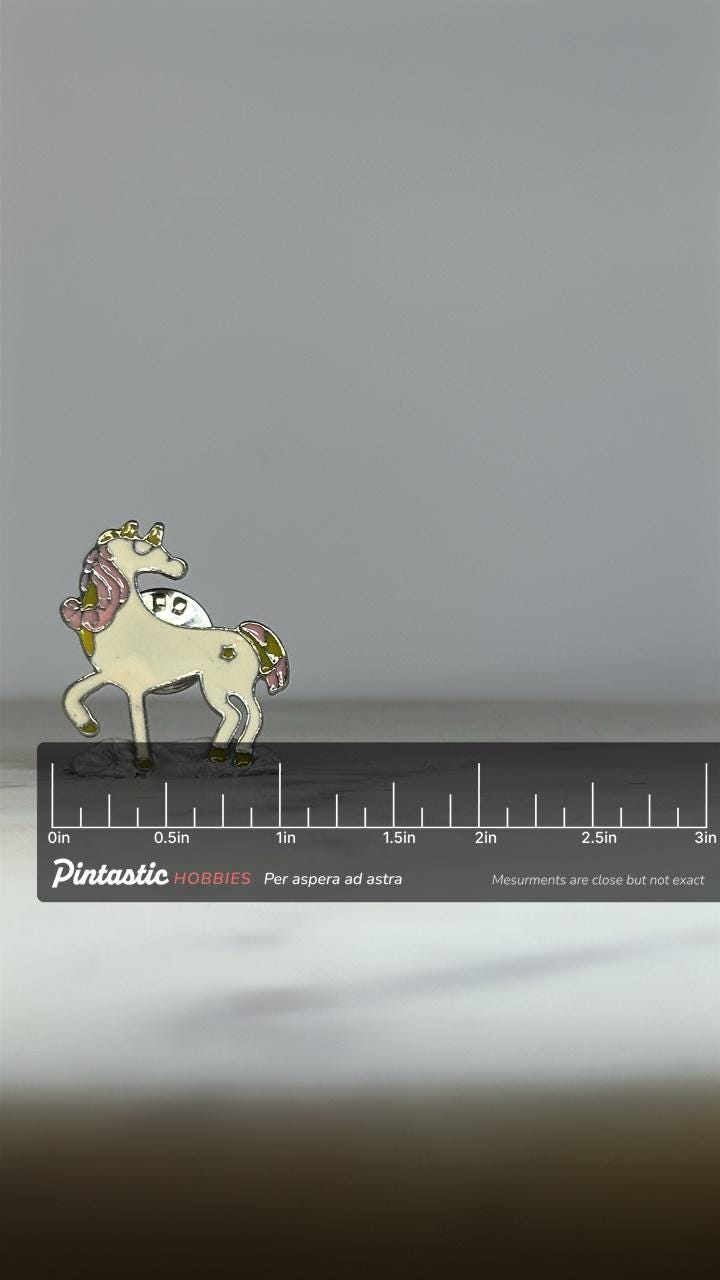 Unicorn Enamel Pin: Pastel Pink & Yellow - Whimsical Fantasy Accessory with ruler overlay for size reference