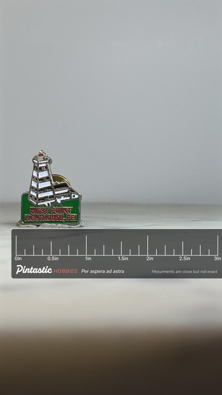 West Point Lighthouse Pin: Silver Enamel - Nautical Travel Accessory with ruler overlay for size reference