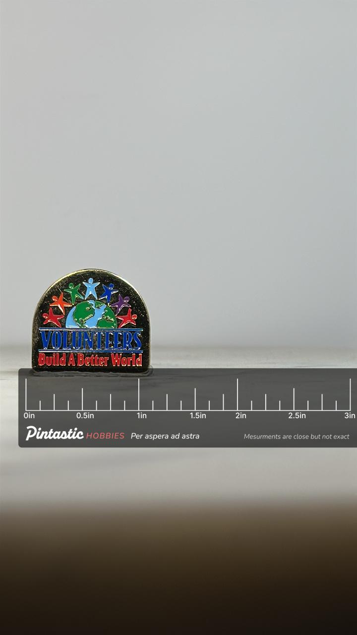 Volunteers Enamel Pin: Gold Tone Multicolor - Inspirational Accessory with ruler overlay for size reference