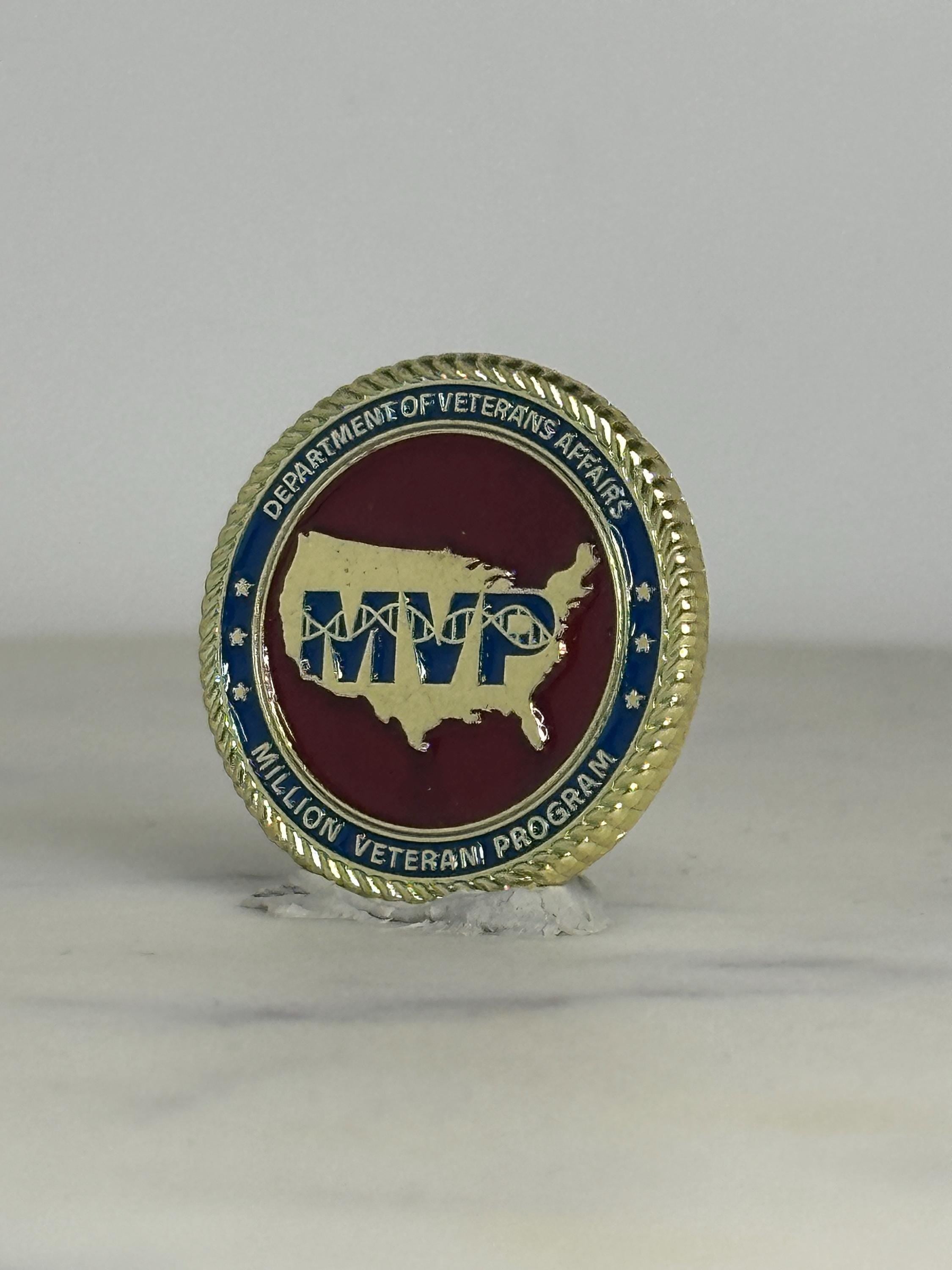 Veterans Affairs MVP Pin: Gold Trim Red Blue Enamel - Military Tribute Accessory