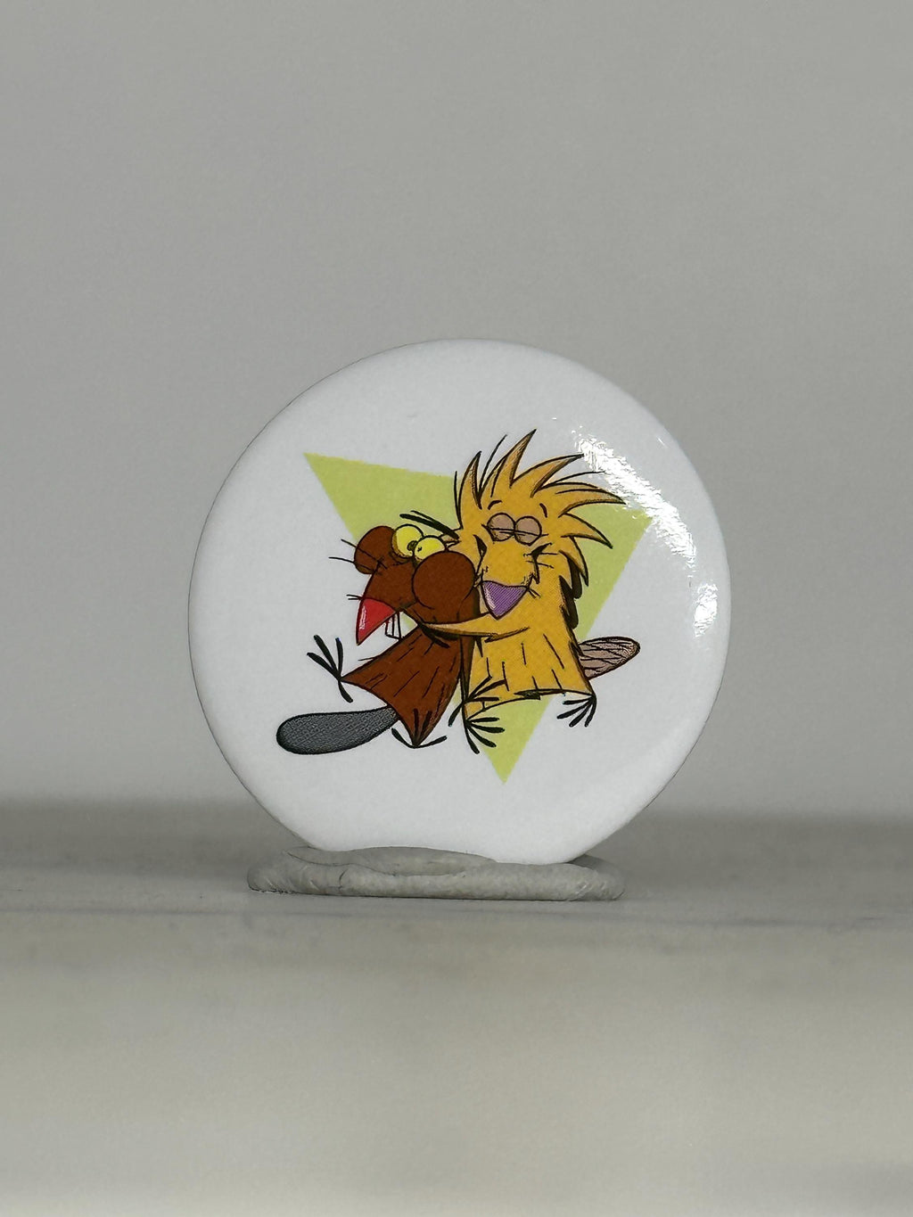 Vintage Angry Beavers Button Pin: Retro Cartoon White Finish - 90s Nostalgia Accessory