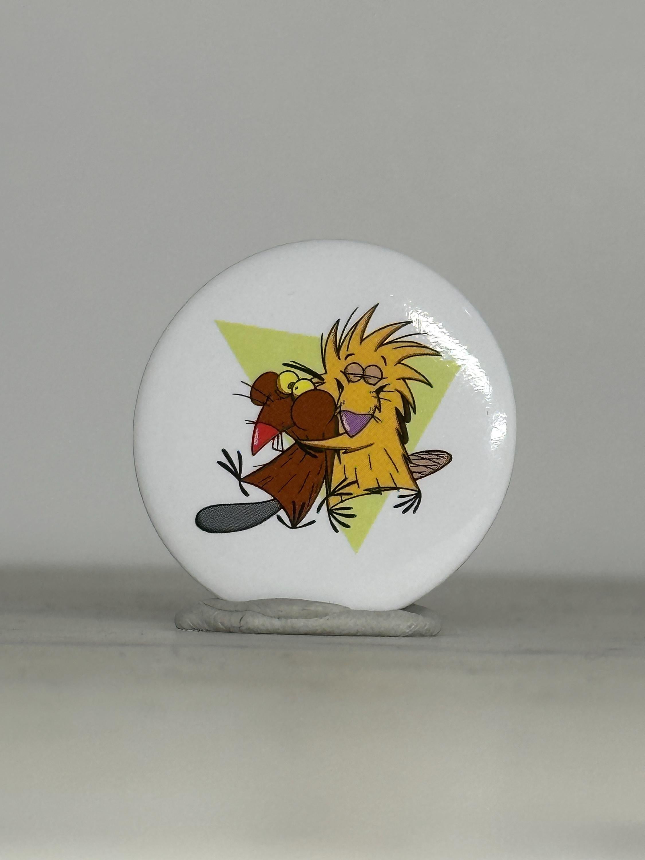 Vintage Angry Beavers Button Pin: Retro Cartoon White Finish - 90s Nostalgia Accessory