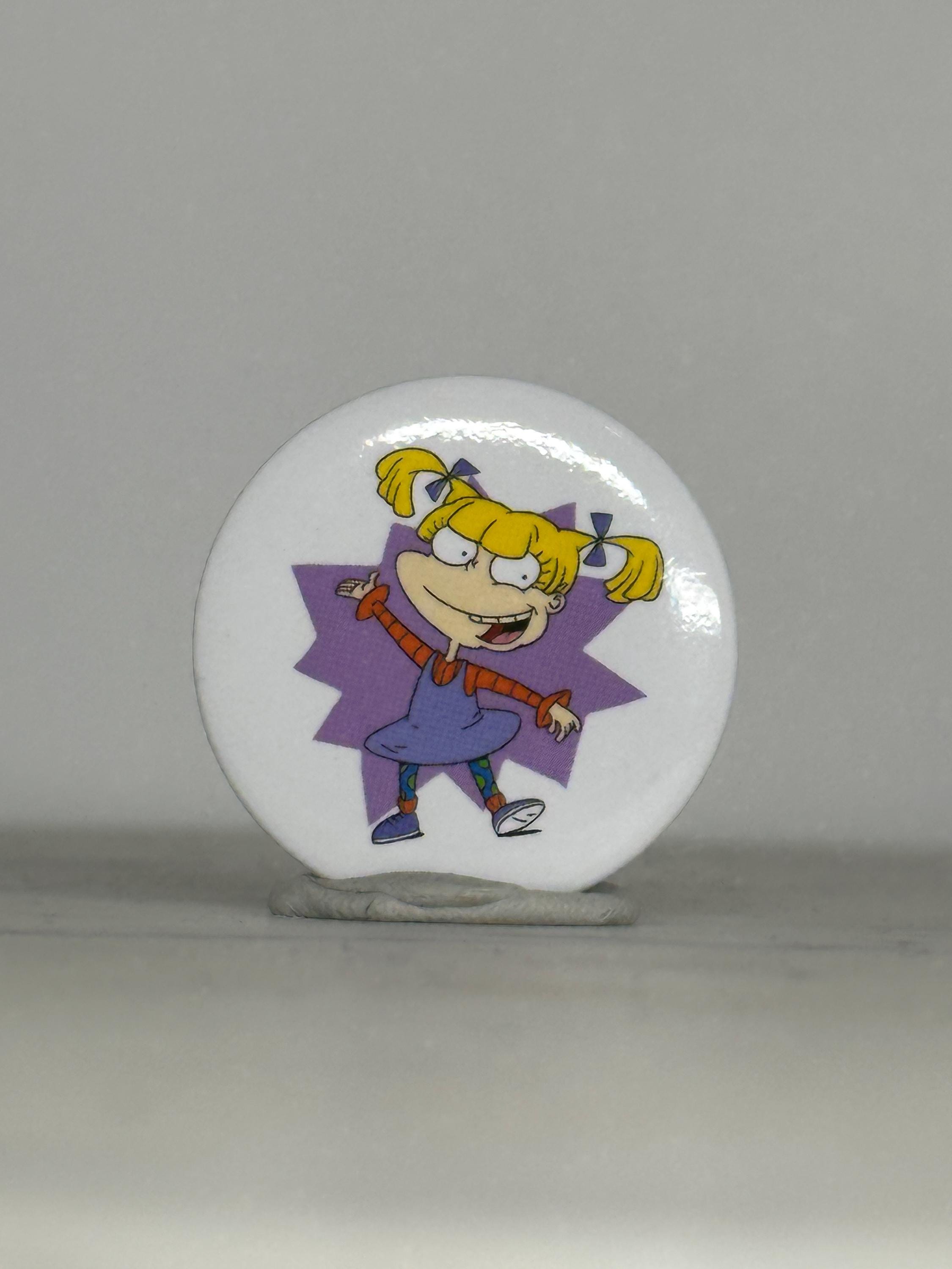 Vintage Rugrats Angelica Button Pin: Glossy White Finish - 90s Cartoon Accessory