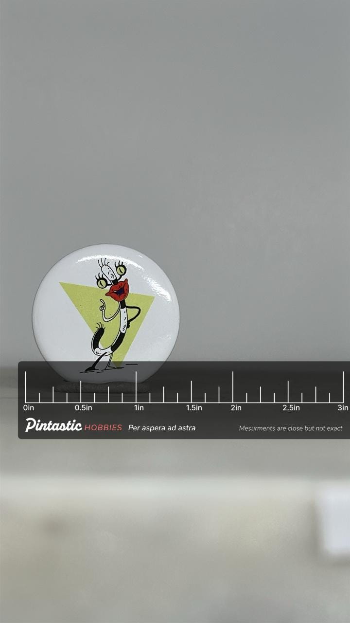 Vintage Nickelodeon Oblina Pin: Aaahh!!! Real Monsters – 90s Cartoon Button Badge with ruler overlay for size reference