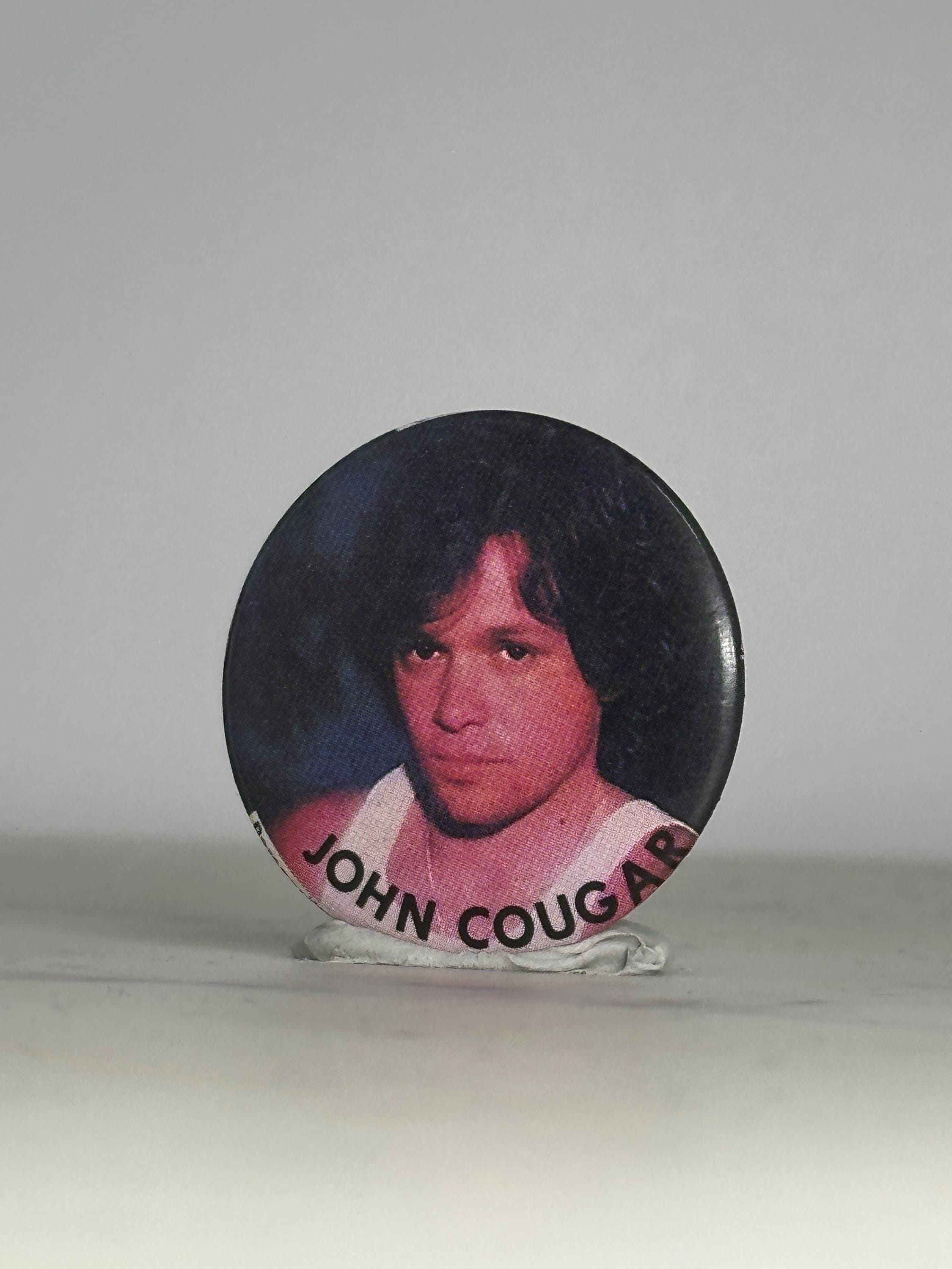 John Cougar Button Pin: Glossy Photo Finish - 1980s Rock Accessory
