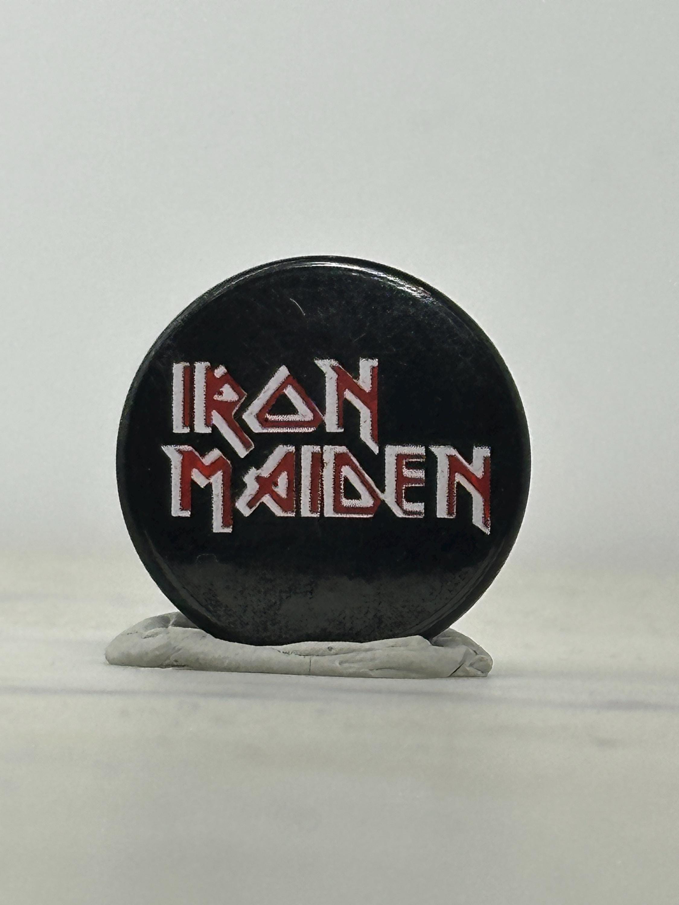 Iron Maiden Band Pin: Black & Red Logo - Vintage Rock Accessory