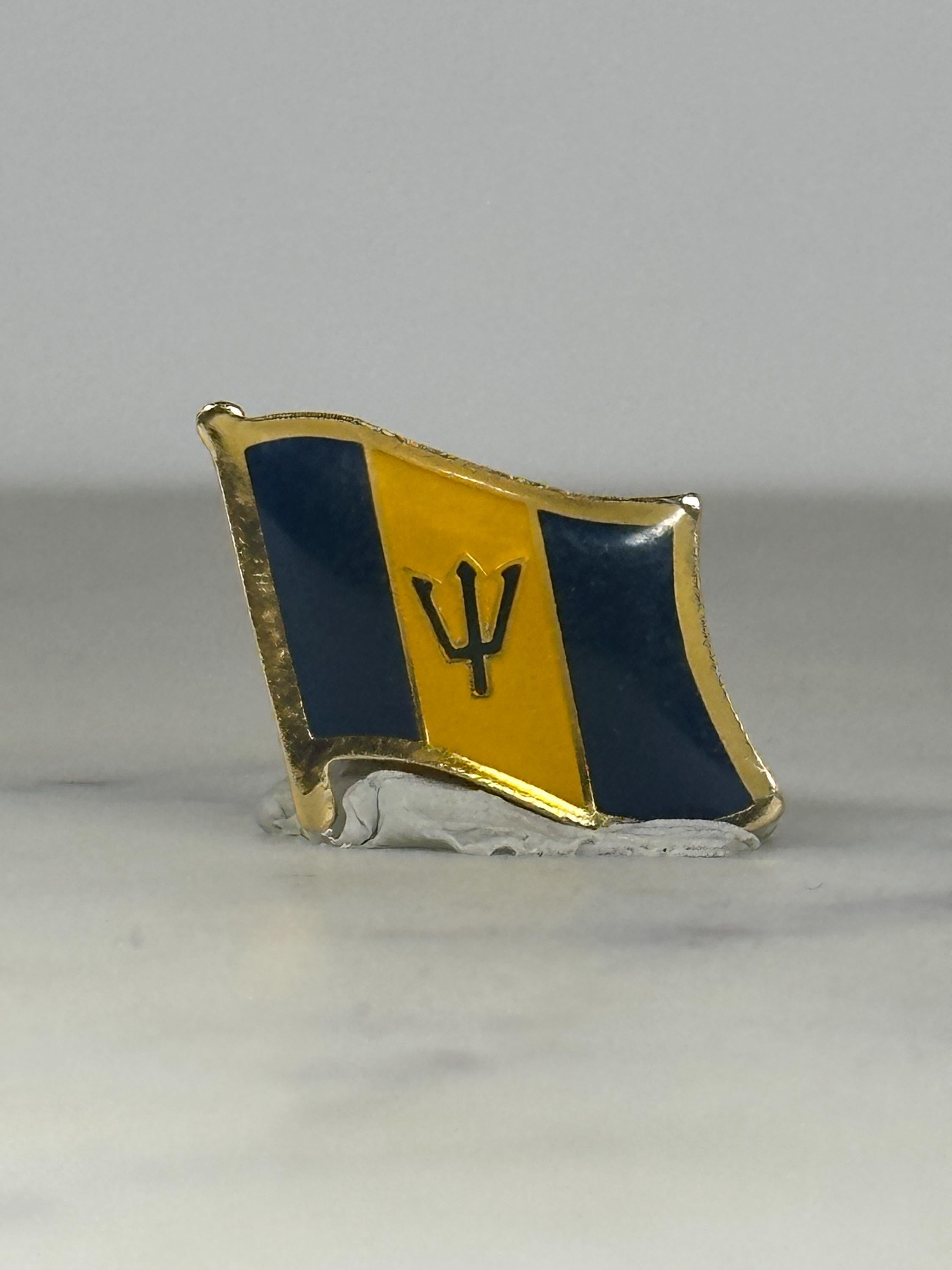Barbados Flag Enamel Pin: Gold Trim Wavy Design - Travel Souvenir Accessory
