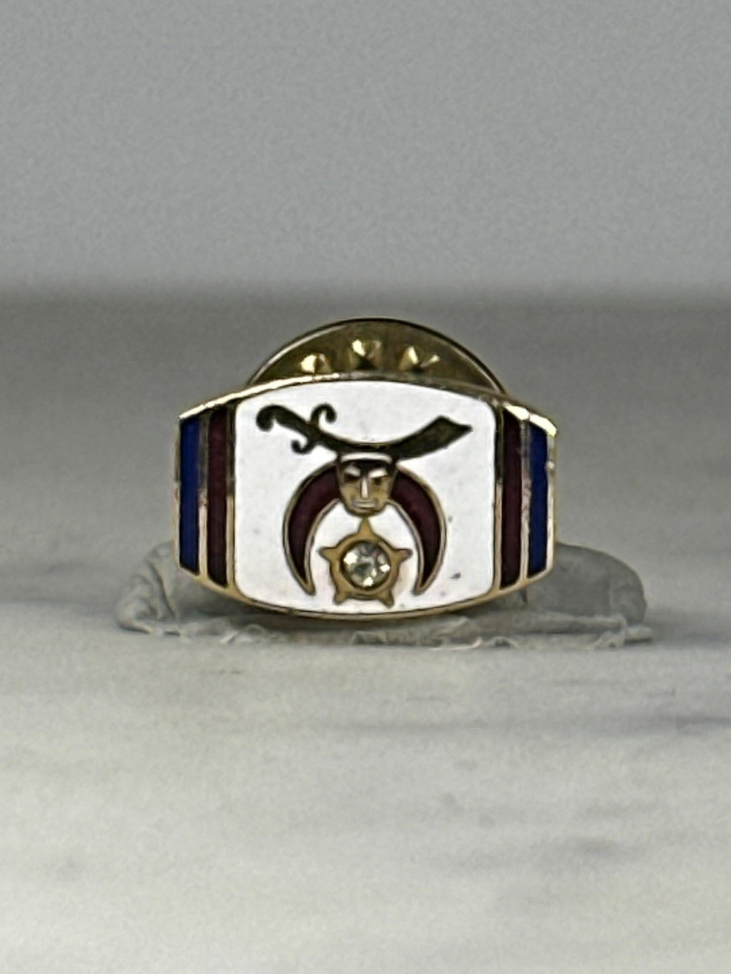 Shriners Enamel Lapel Pin: Gold & White with Jewel - Fraternal Accessory