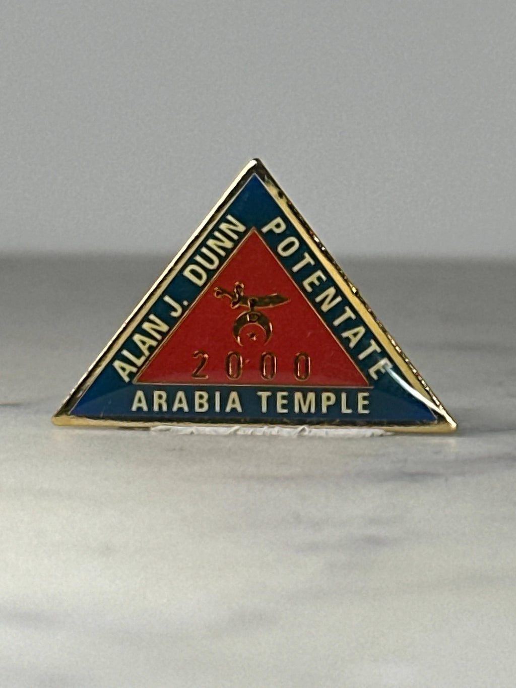 Arabia Temple Potentate Pin: Red & Blue Enamel Triangle - 2000 Fraternal Accessory
