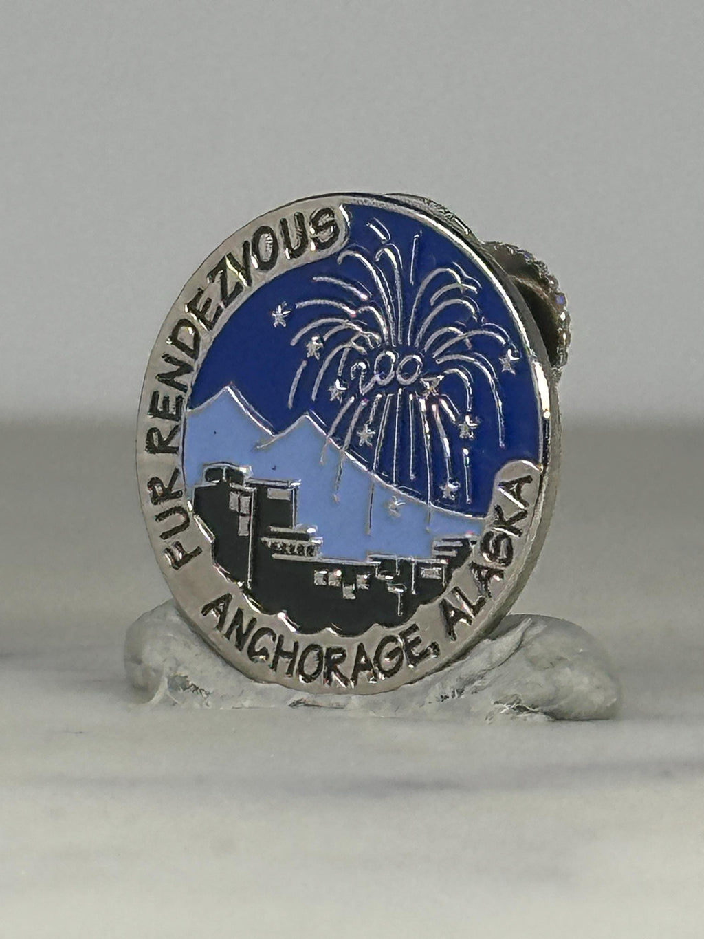 Fur Rendezvous Anchorage Pin: Blue & Silver Enamel - Millennium Festival Accessory