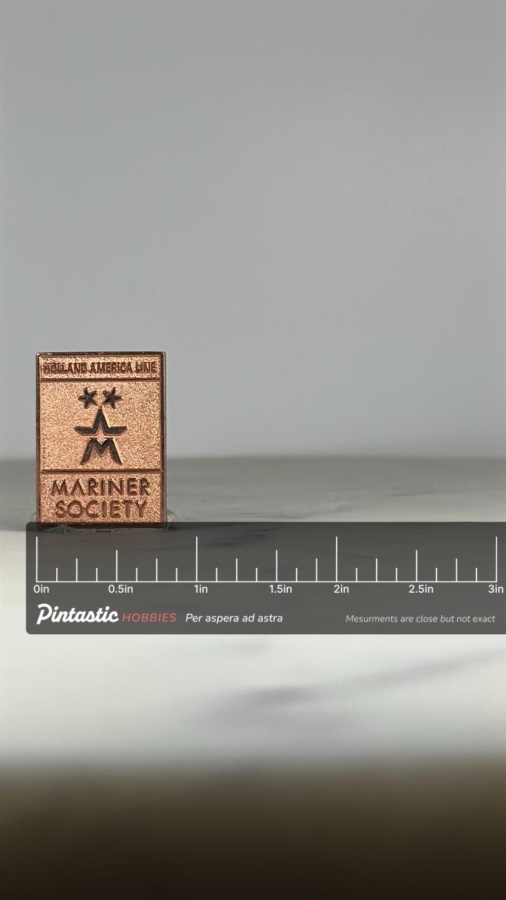 Holland America Line Mariner Society Pin: Bronze Finish - Cruise Collectible Accessory with ruler overlay for size reference