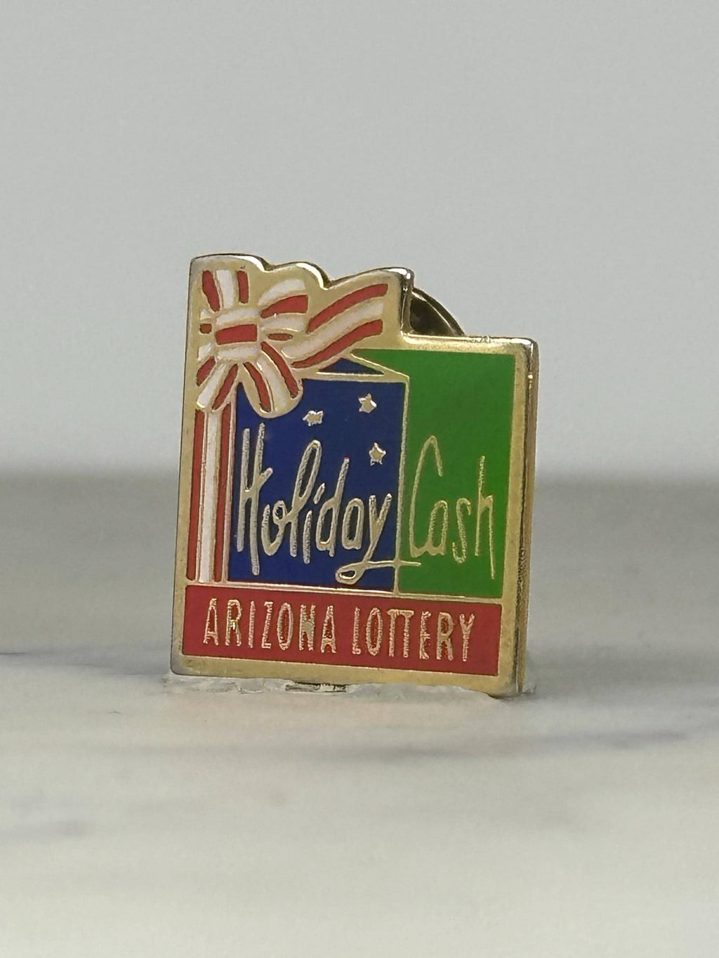Arizona Lottery Holiday Cash Pin: Red Green Gold Enamel - 1990s Promo Accessory