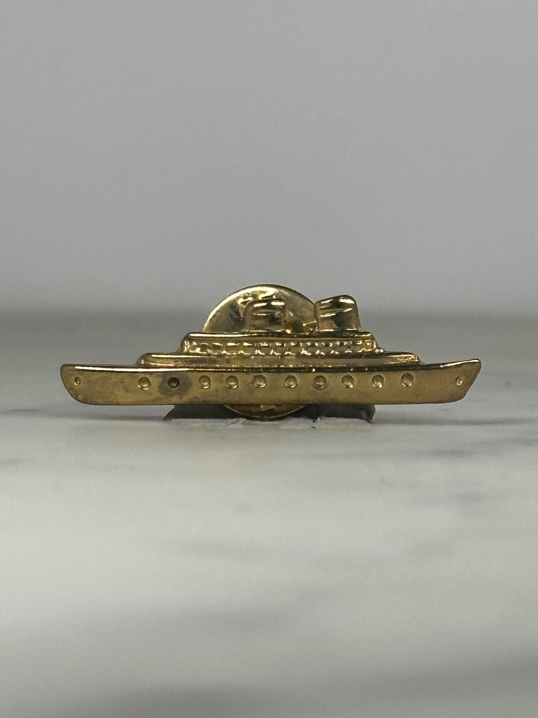 Battleship Enamel Pin: Gold Tone Metal - Nautical Vintage Accessory
