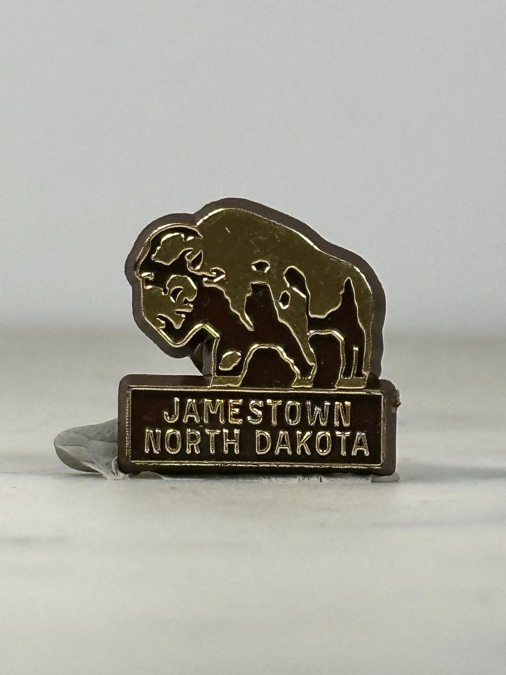 Jamestown North Dakota Souvenir Pin: Gold & Brown Enamel - Vintage Travel Accessory