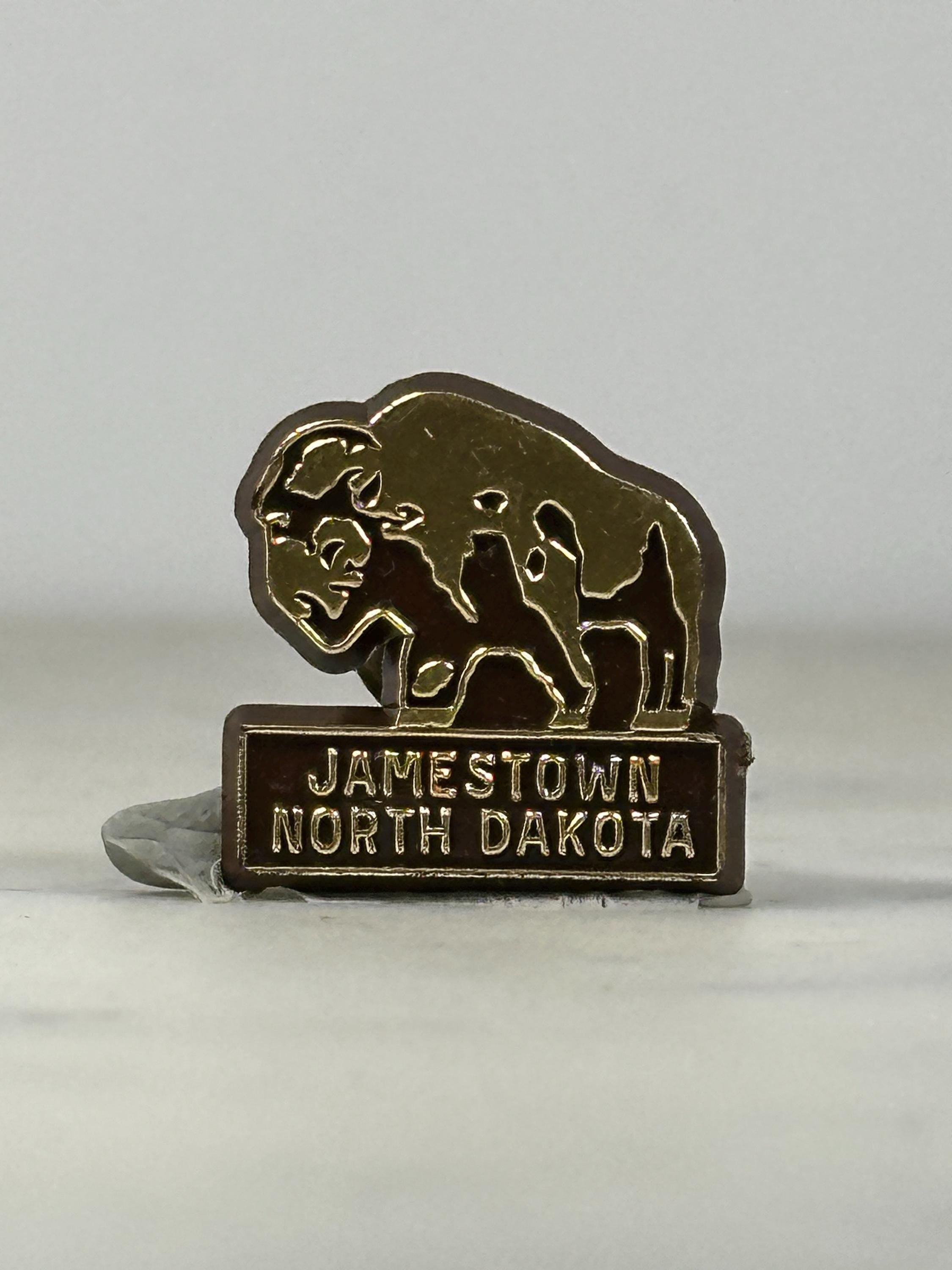 Jamestown North Dakota Souvenir Pin: Gold & Brown Enamel - Vintage Travel Accessory