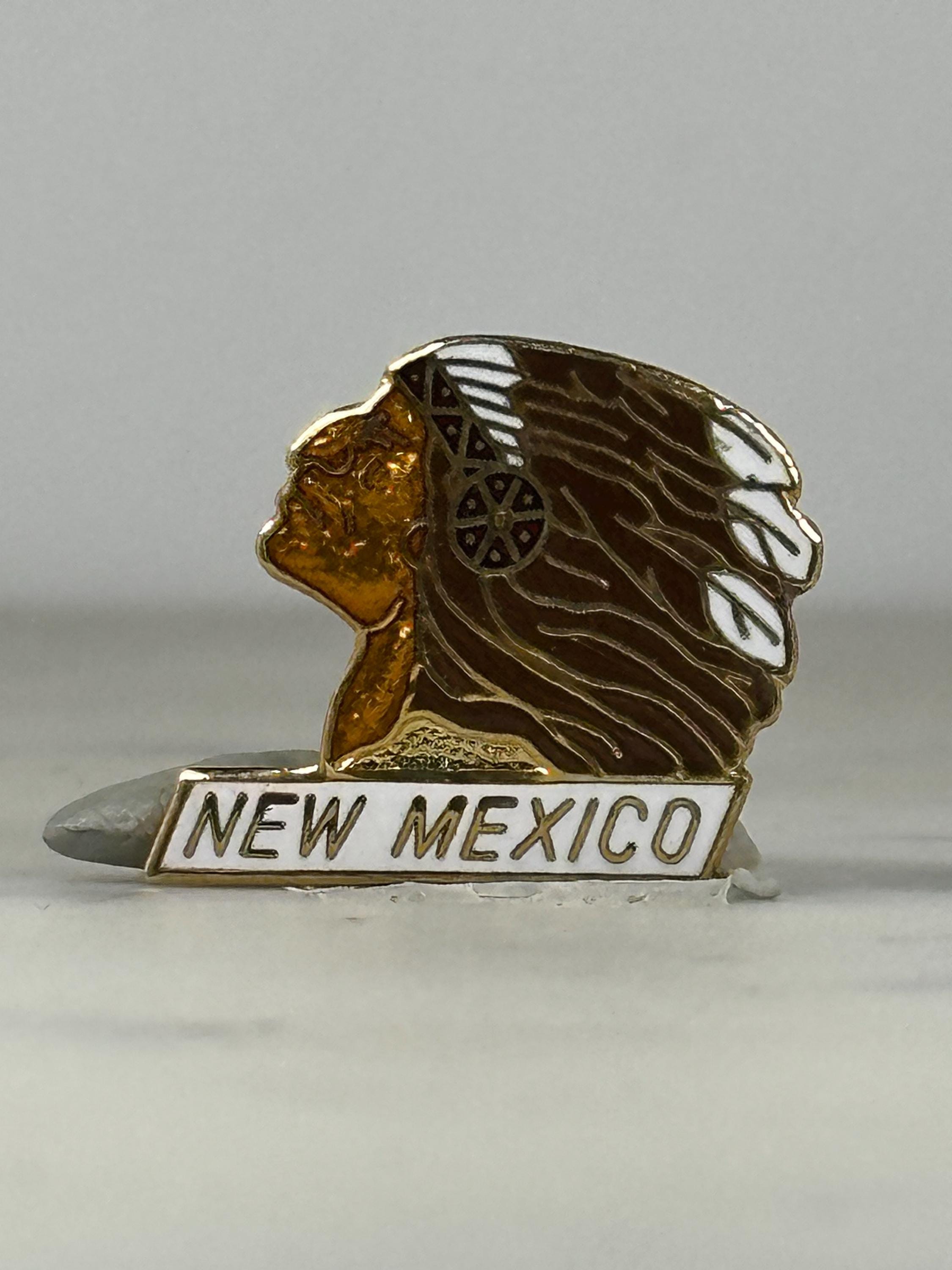 New Mexico Souvenir Pin: Gold & Brown Enamel - Vintage Travel Accessory