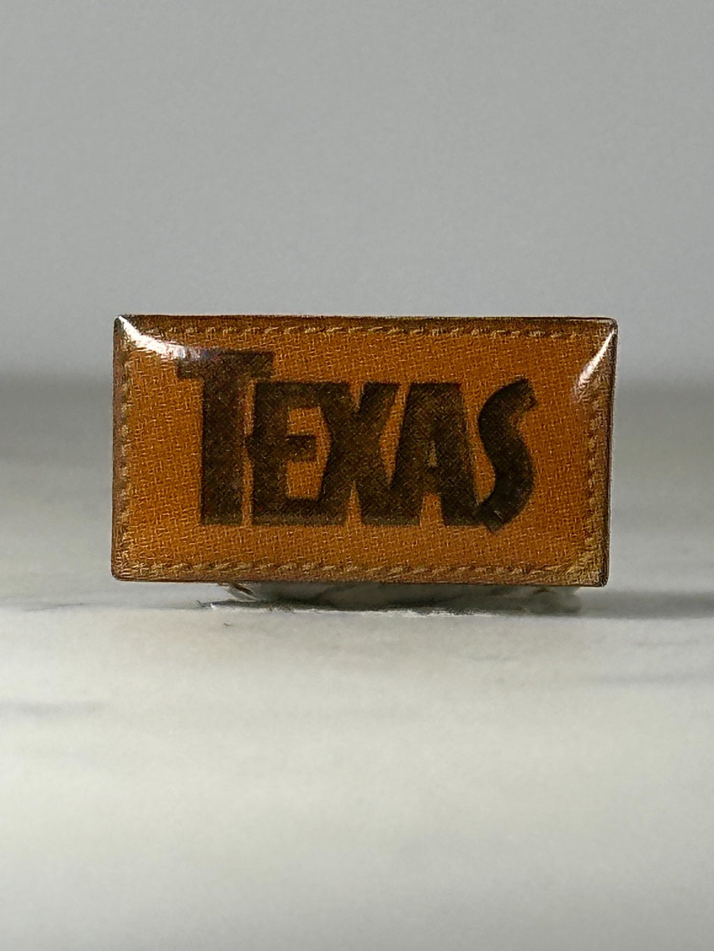 Texas Souvenir Pin: Faux Leather Brown - Vintage State Accessory