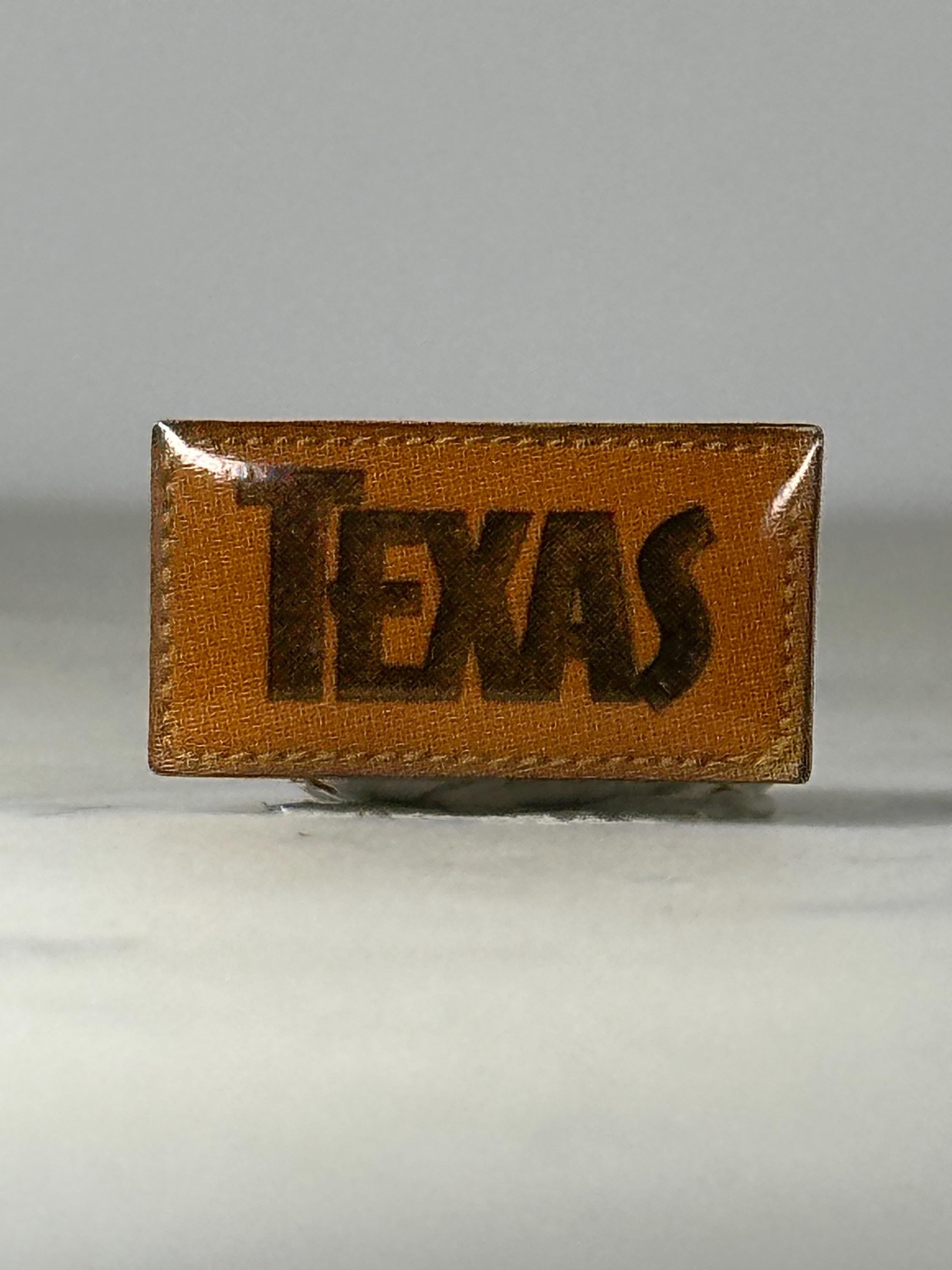 Texas Souvenir Pin: Faux Leather Brown - Vintage State Accessory