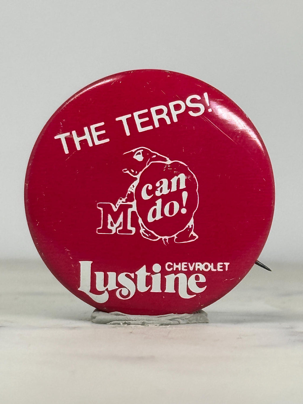 Maryland Terps Button Pin: Red White Graphic - Vintage College Accessory