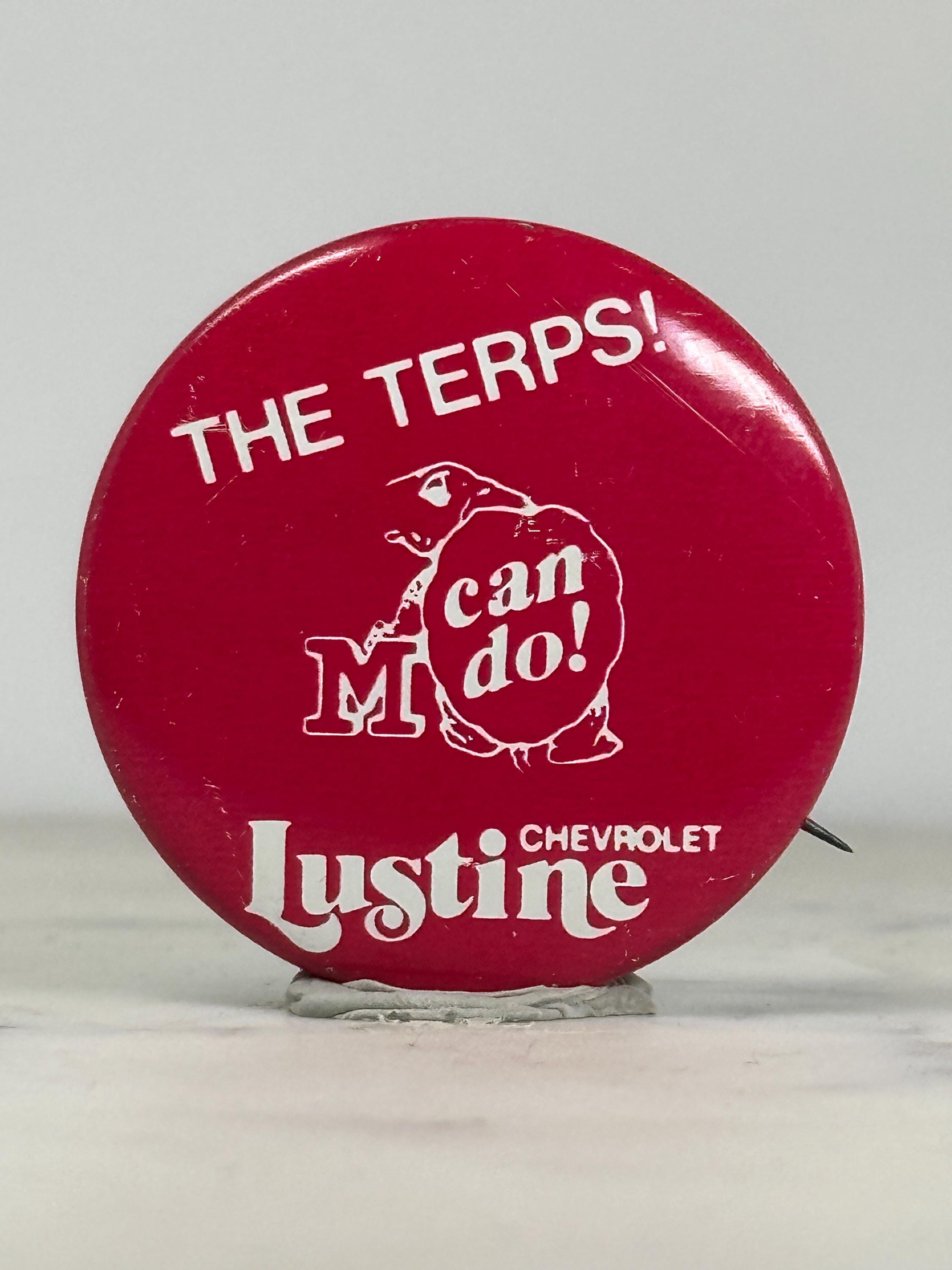Maryland Terps Button Pin: Red White Graphic - Vintage College Accessory
