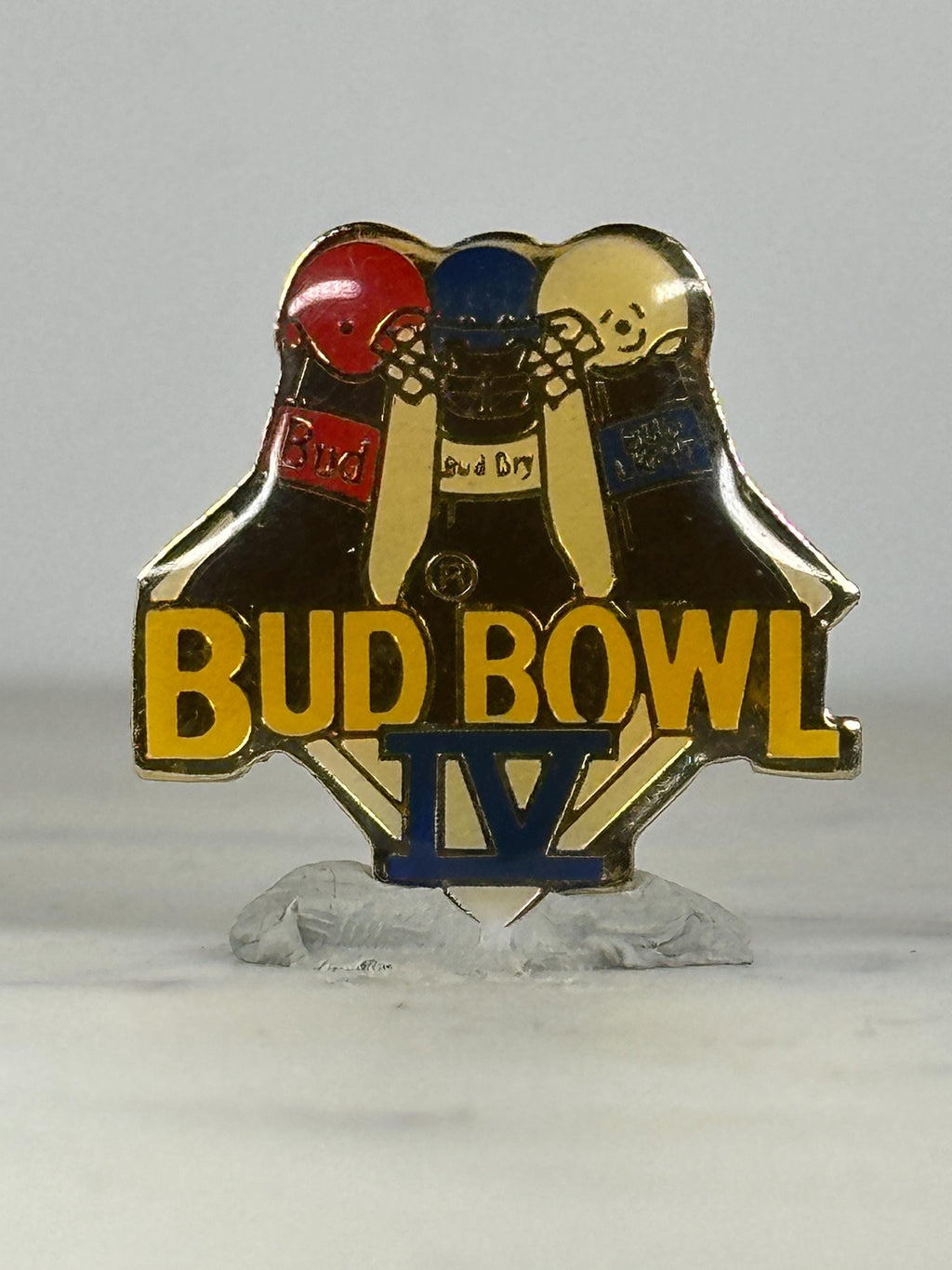 Bud Bowl IV Enamel Pin: Red/Blue/Gold Finish - 1990s Sports Accessory