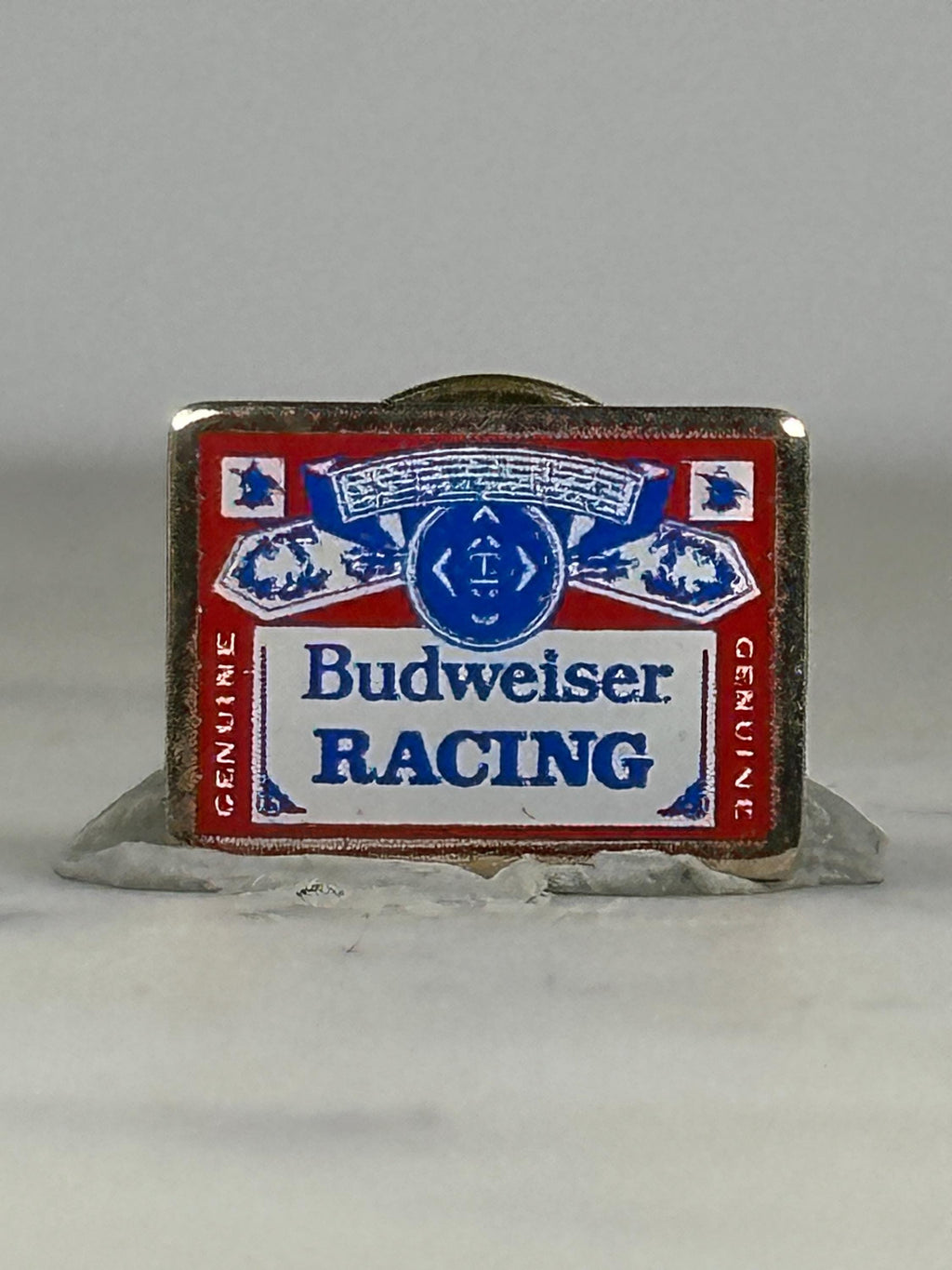 Budweiser Racing Enamel Pin: Red White Blue - Vintage Sports Accessory