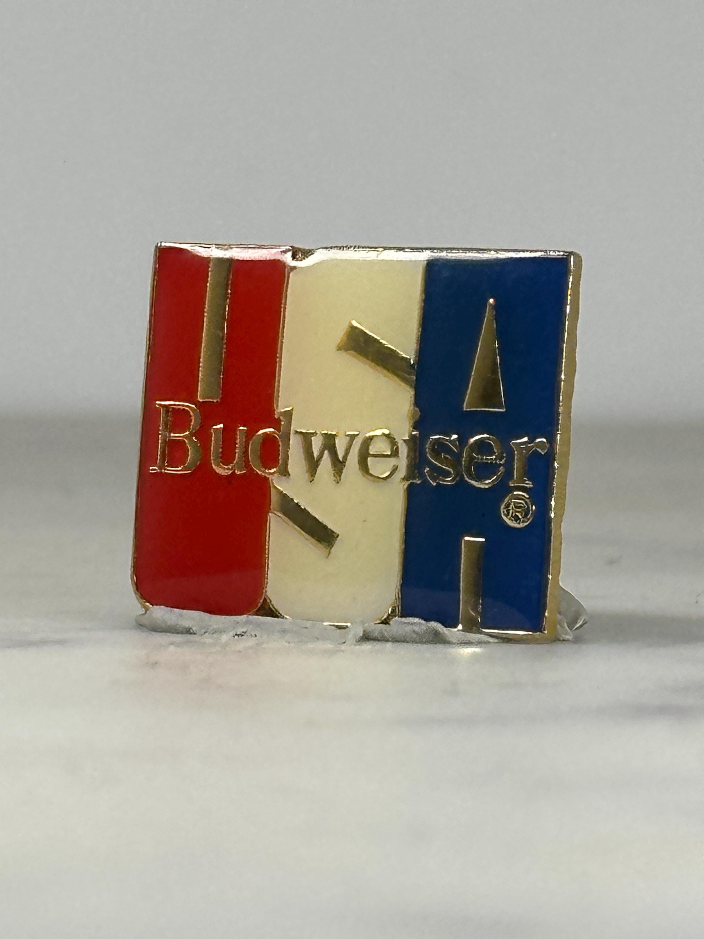 Budweiser USA Enamel Pin: Red White Blue Gold - Patriotic Retro Accessory