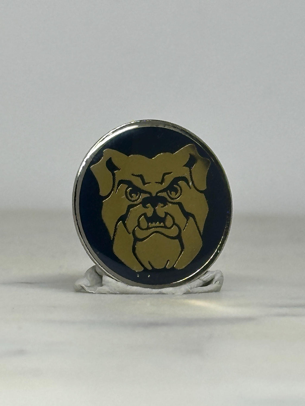 Bulldog Mascot Enamel Pin: Black Gold Round - Vintage Style Accessory