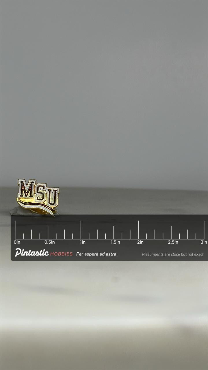 MSU College Enamel Pin: Gold Tone Finish - Vintage School Accessory with ruler overlay for size reference