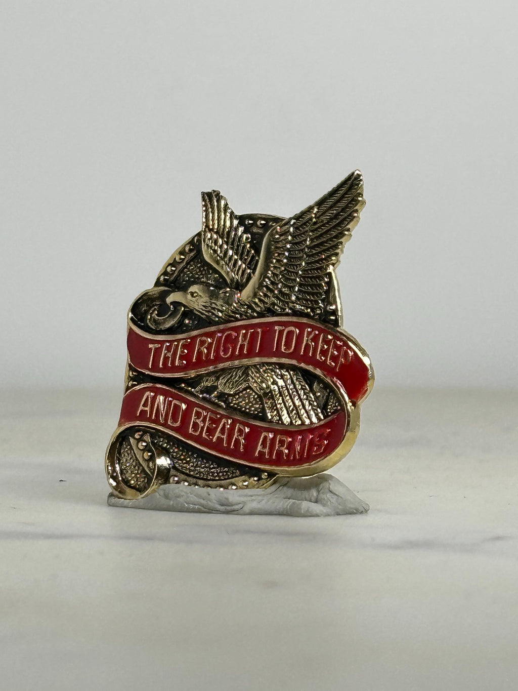 Eagle 2nd Amendment Pin: Gold Tone Red Enamel - Patriotic Vintage Accessory