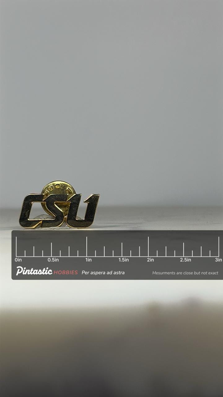 CSU Lapel Pin: Polished Gold Tone - Vintage College Accessory with ruler overlay for size reference