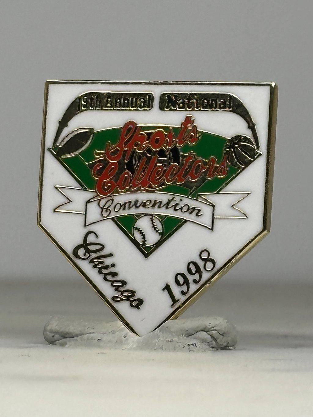 Sports Collectors Convention Pin: White Enamel Shield - 1998 Chicago Accessory