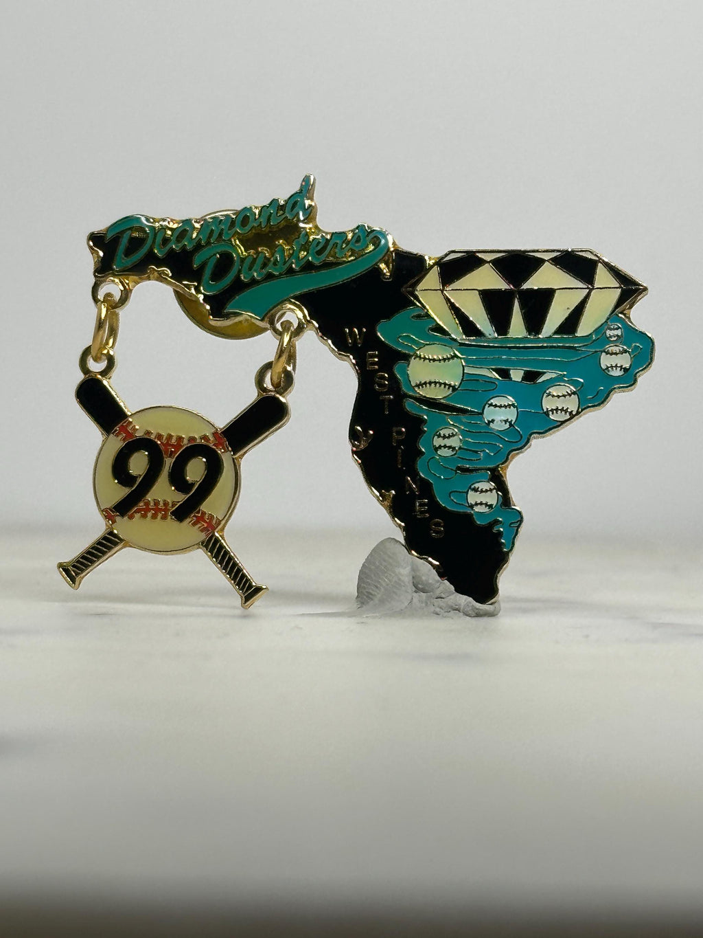 Diamond Dusters Baseball Pin: Black & Teal Enamel - 1990s Sports Accessory