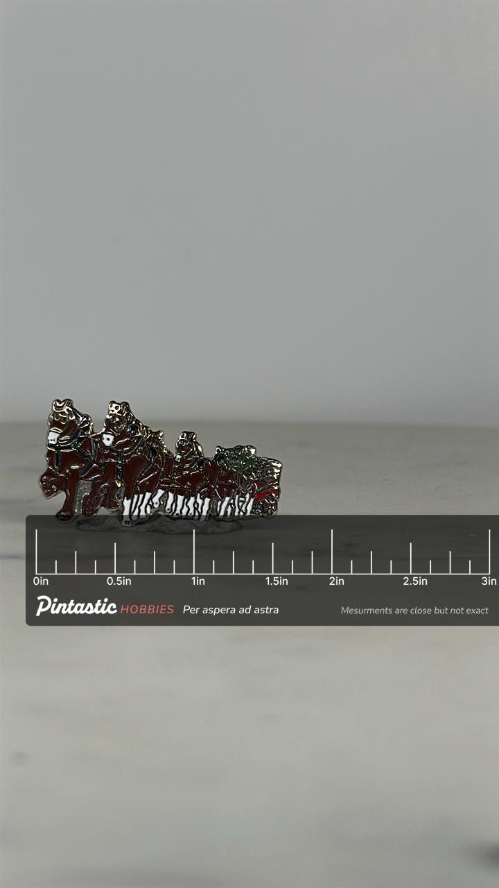 Budweiser Clydesdale Horse Team Enamel Pin Gold & Red Finish Classic Accessory with ruler overlay for size reference