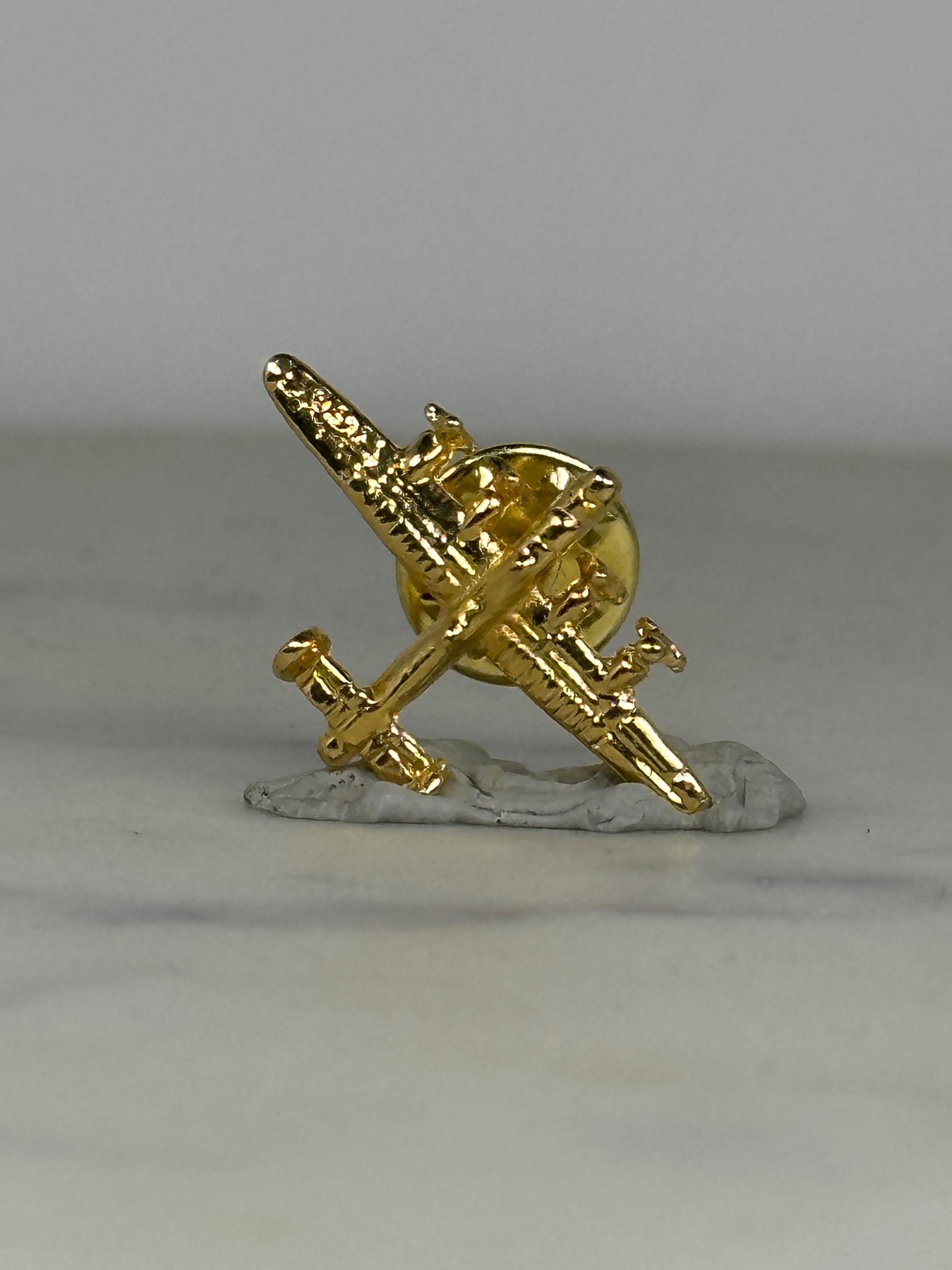 Lockheed P-38 Lightning Pin – Vintage Gold WWII Twin-Tail Fighter Lapel